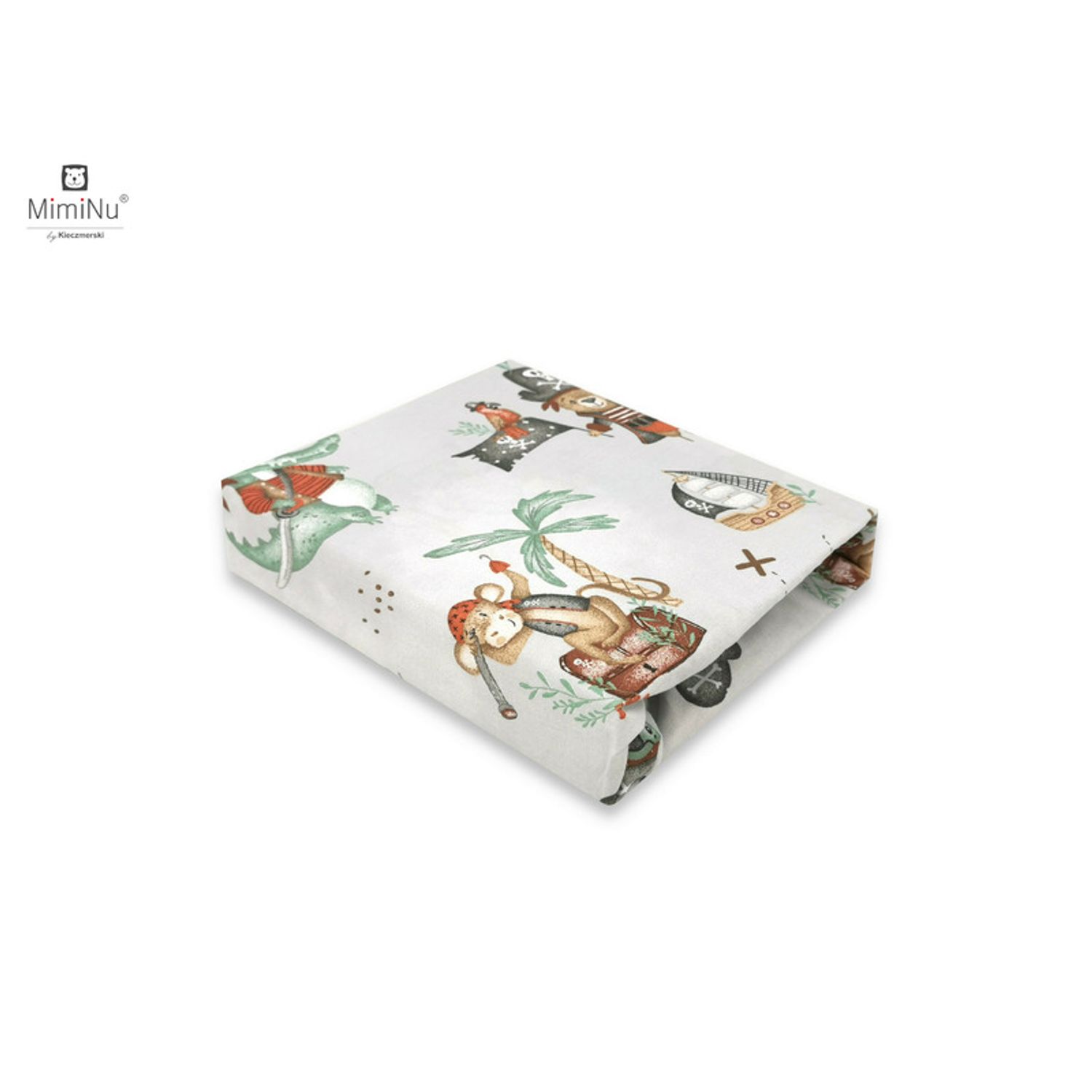 MimiNu - Cearceaf cu elastic pentru patut 140X70 cm  Din bumbac certificat Oeko Tex Standard 100, Pirates Natural fotografia produsului