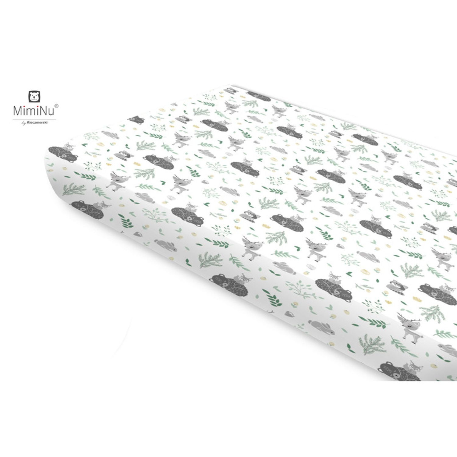 Miminu - Cearceaf cu elastic  Din bumbac certificat Oeko Tex Standard 100  Pentru pat 160x80 cm  Forest Friends Mint fotografia produsului
