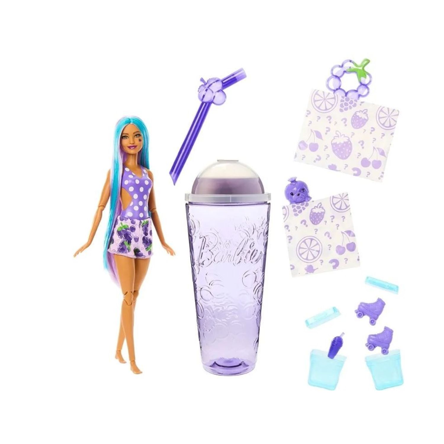 Barbie Pop Reveal Juicy Fruits Series Fizz, 8 surprize, Slime, Color Change, struguri, bleu fotografia produsului View 2 L