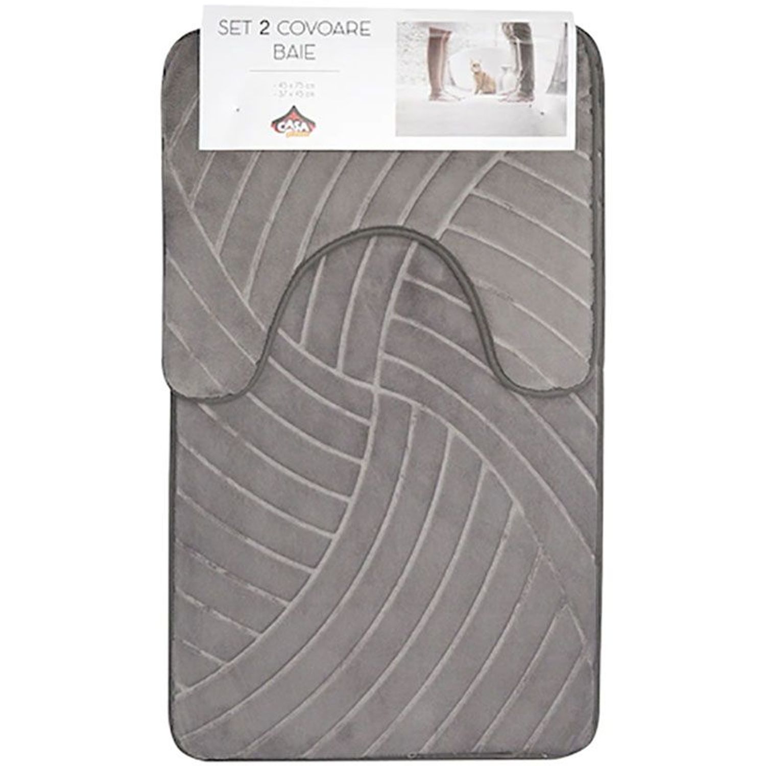 Set 2 covoare baie Casa Plastor, Spirals, 75x45 cm, Gri fotografia produsului