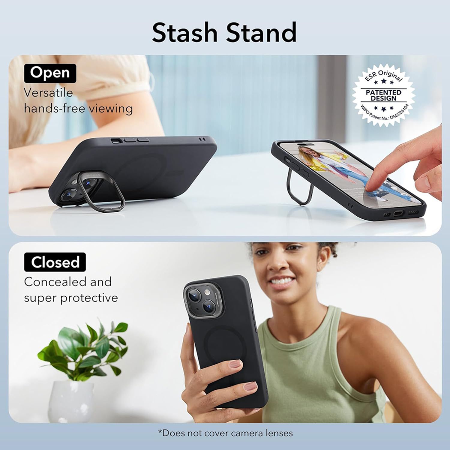 Husa de protectie telefon ESR, Cloud Soft HaloLock, Functia Stand, compatibila cu Apple iPhone 15 Plus, Negru fotografia produsului View 4 L
