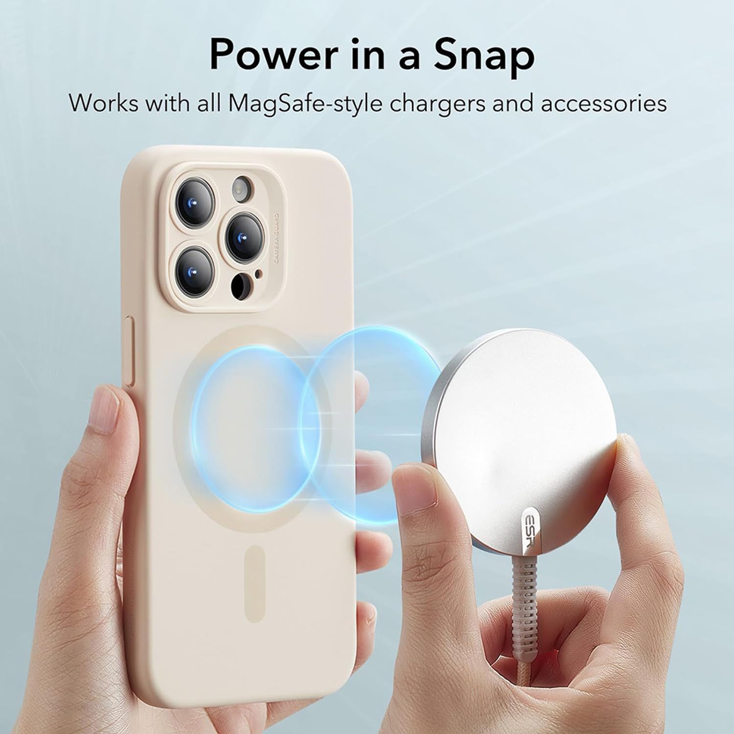 Husa de protectie telefon ESR, Cloud Soft HaloLock, compatibila cu Apple iPhone 15 Pro Max, Crem fotografia produsului View 4 L
