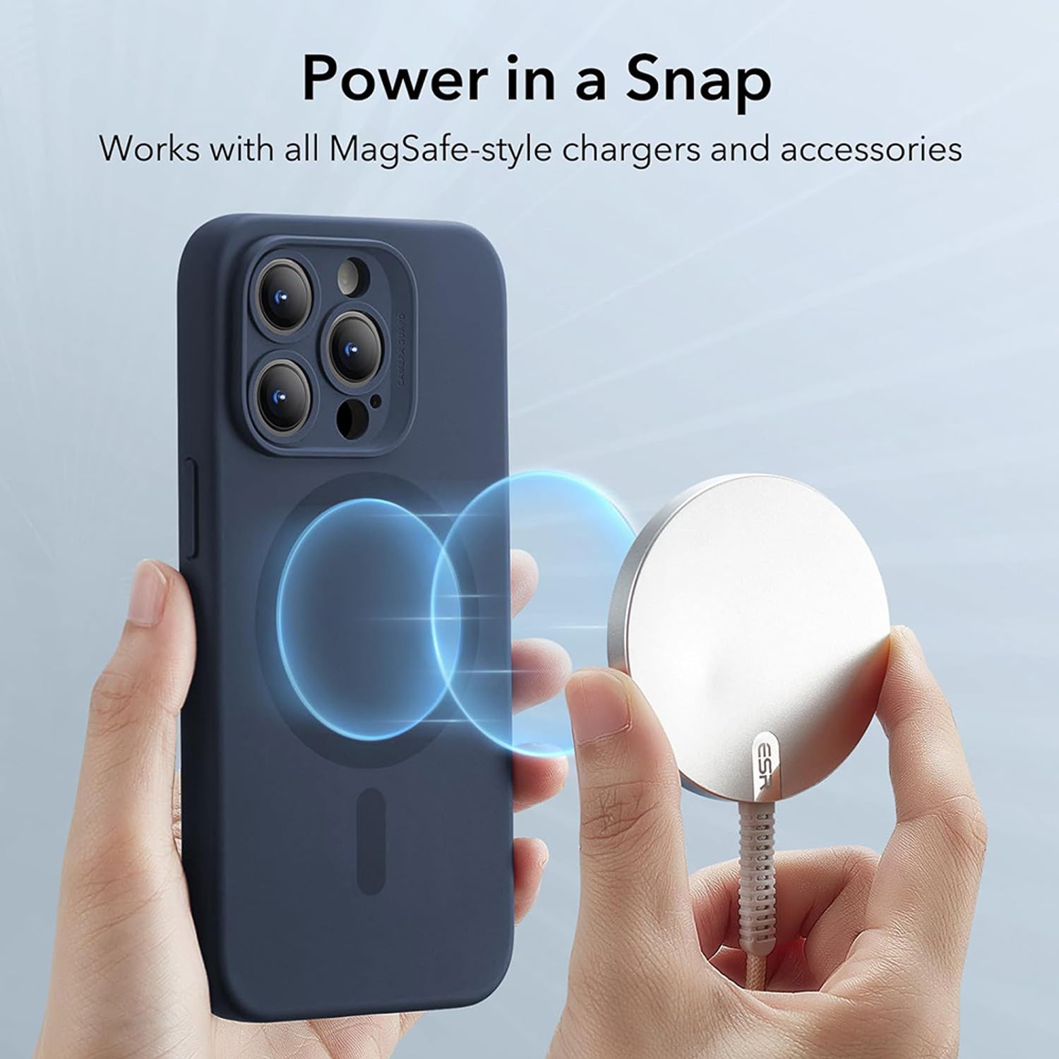 Husa de protectie telefon ESR, Cloud Soft HaloLock, compatibila cu Apple iPhone 15 Pro, Albastru fotografia produsului View 2 L