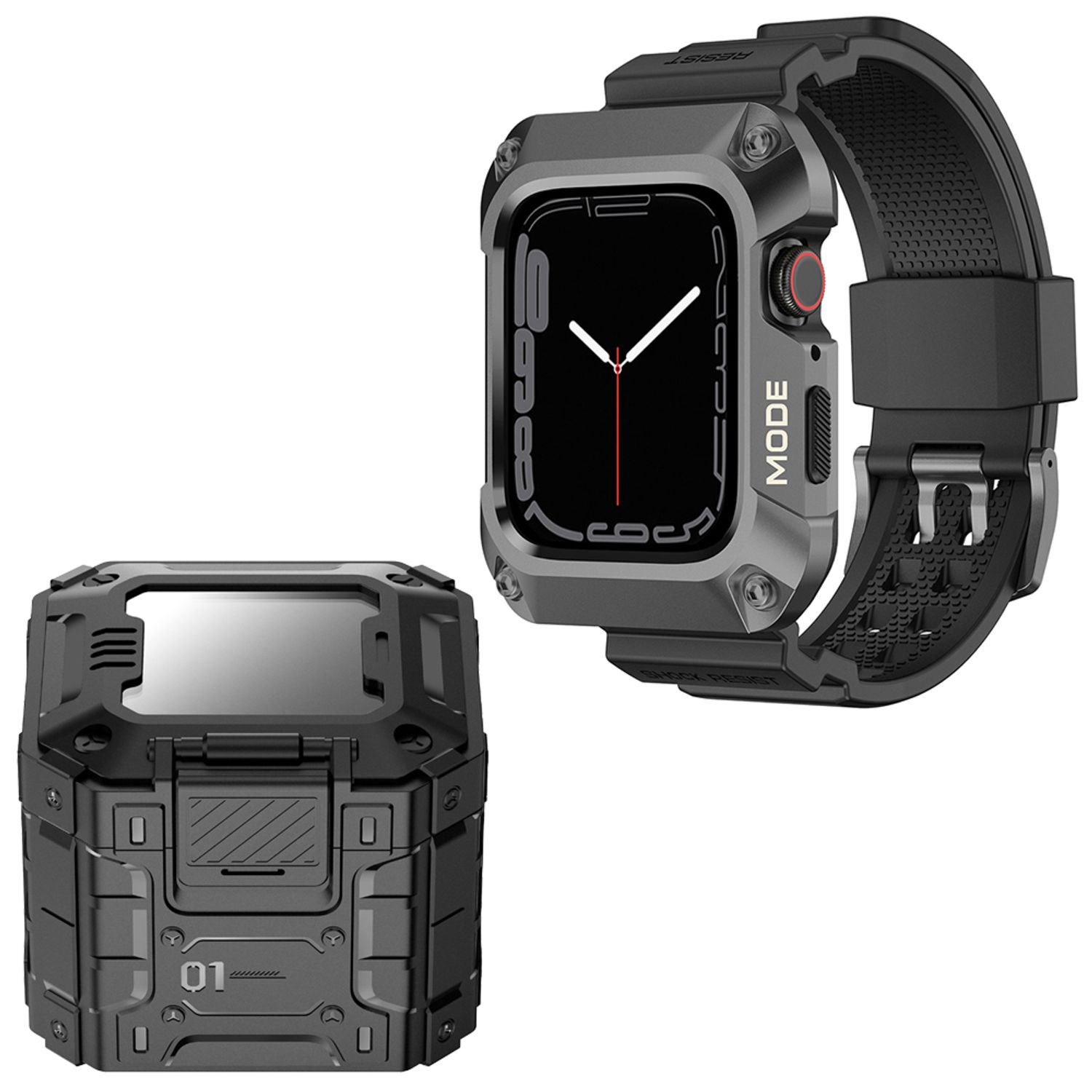 Set Carcasa Metal + Curea ceas UIQ, compatibila cu Apple Watch 7 / 8 / 9, 45mm, Gri - ES00806 fotografia produsului