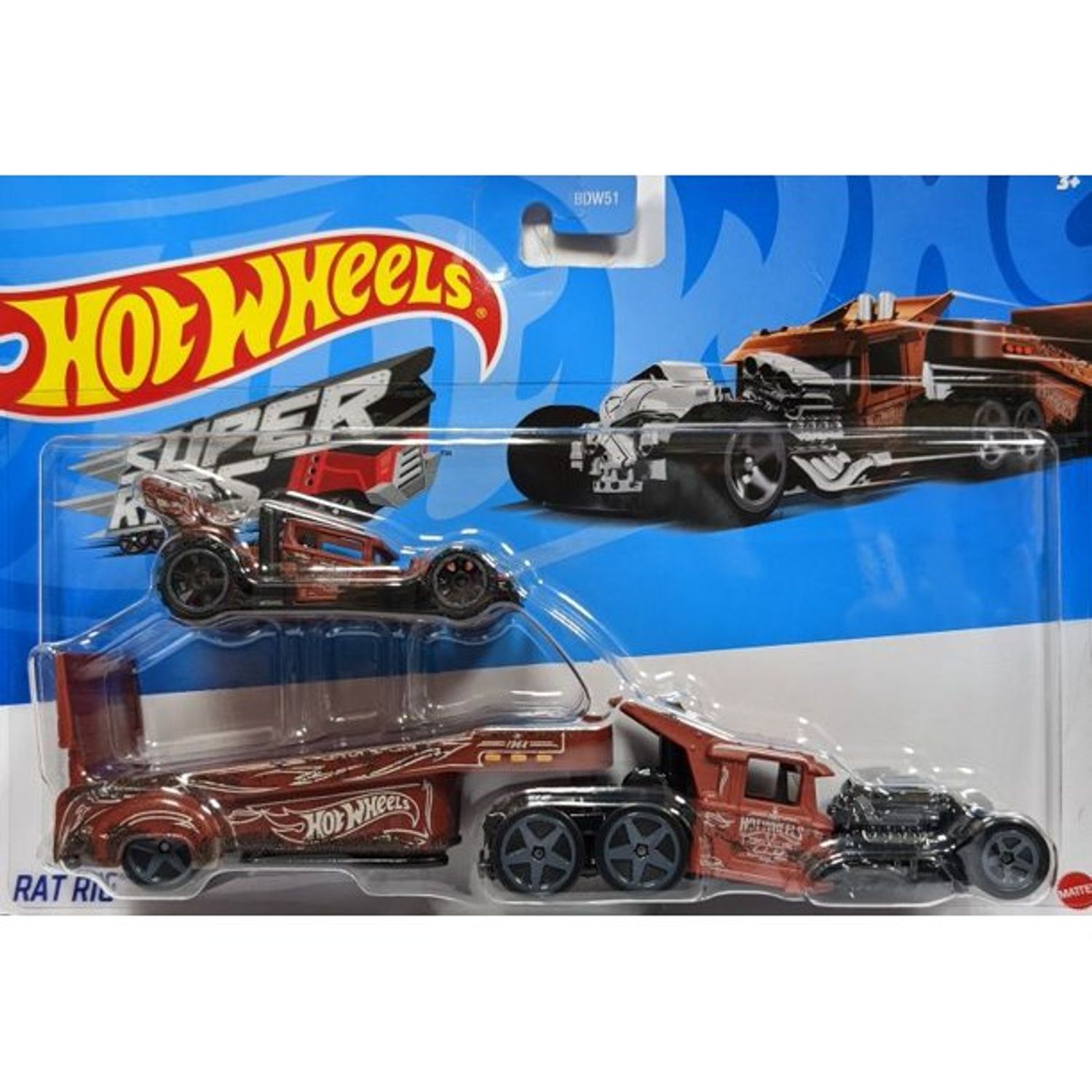 Set camion si masina Hot Wheels, Rat Rig, 1:55 fotografia produsului