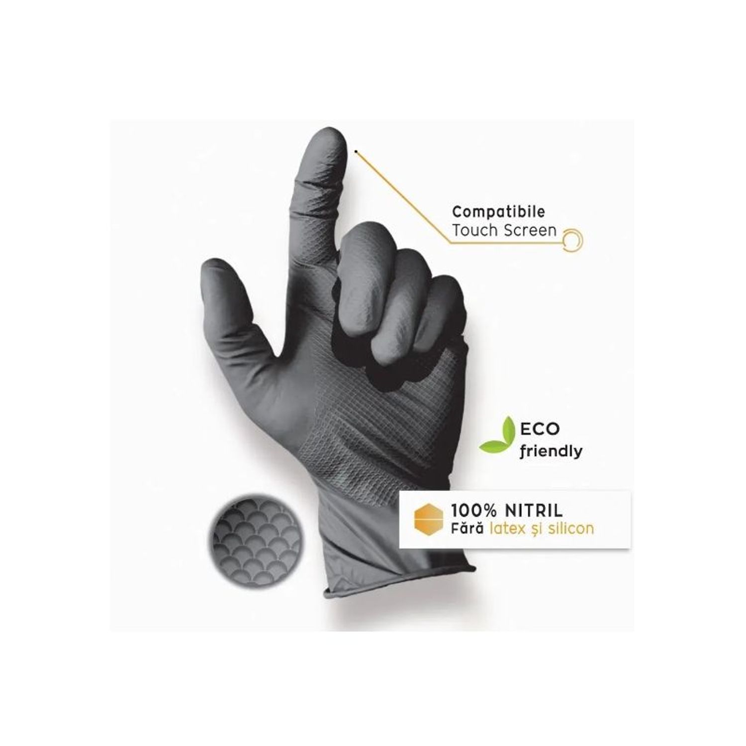 Set 50 de bucati Manusi Nitril, Titam, Nitro Touch, Negru, M, Eco Friendly fotografia produsului View 2 L
