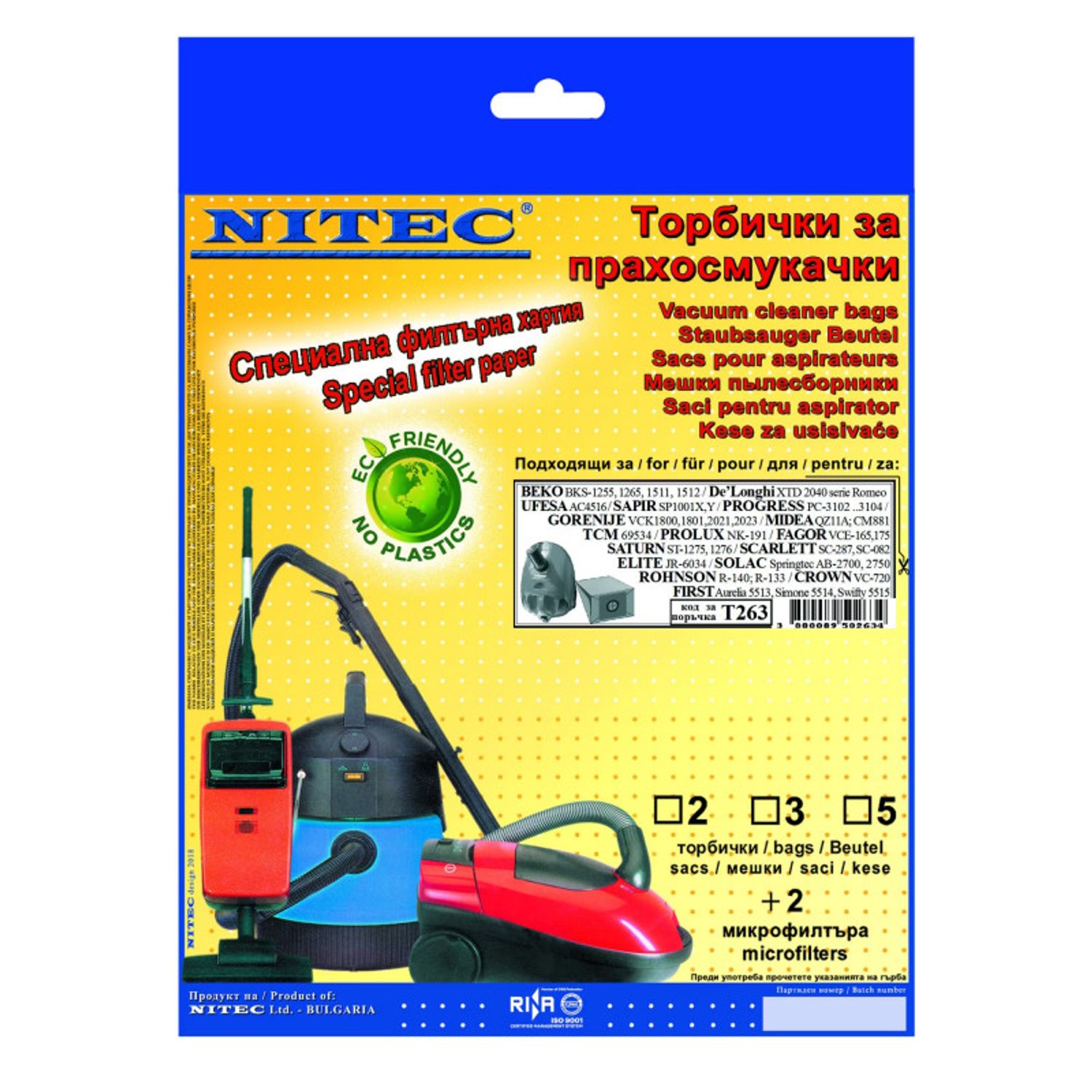 Set 5 saci de gunoi si 2 microfiltre Nitec Т263, Gri fotografia produsului
