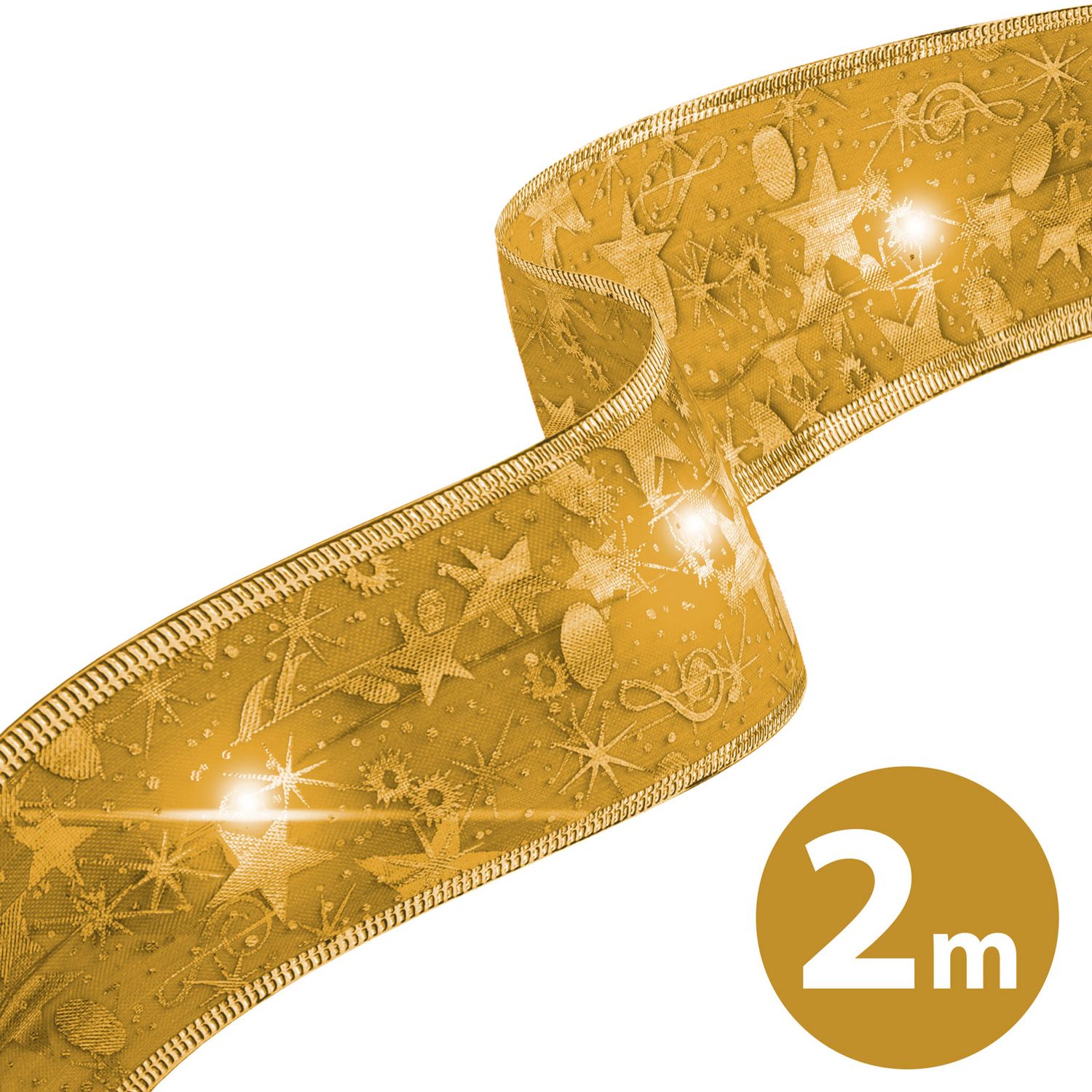 Panglică LED de Crăciun, aurie, 2 m x 5 cm, 2 x AA fotografia produsului