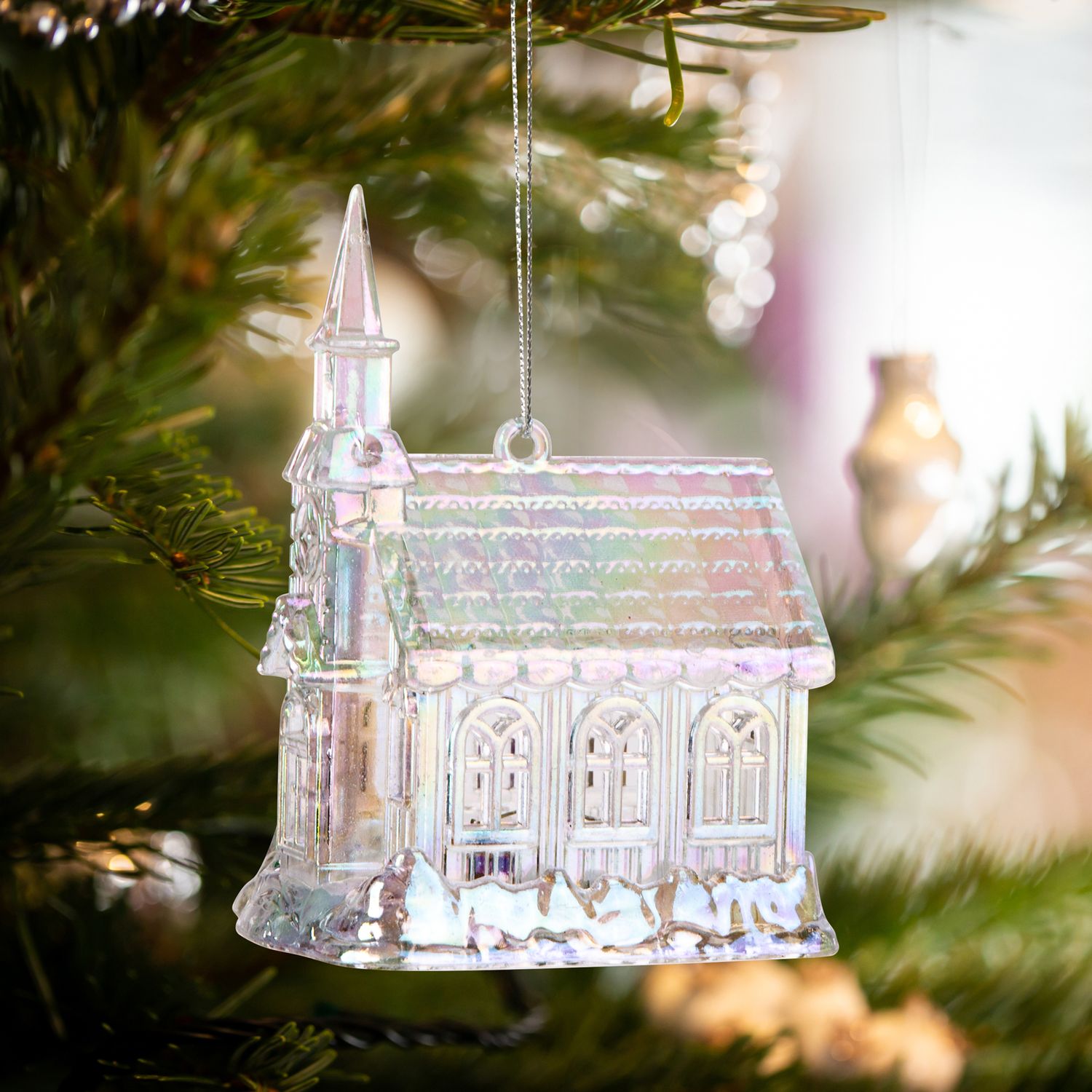 Ornament de Crăciun, biserică, acrilic, 75 x 100 x 60 mm fotografia produsului View 2 L