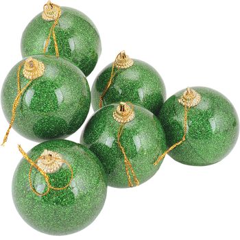 Set 6 Globuri Holly, Pudra Stralucitoare, 6cm, Verde
