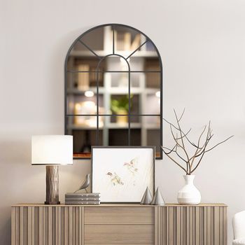 HOMCOM Oglinda de perete moderna arcuita, 91 x 60 cm oglinzi fereastra pentru living, dormitor, negru