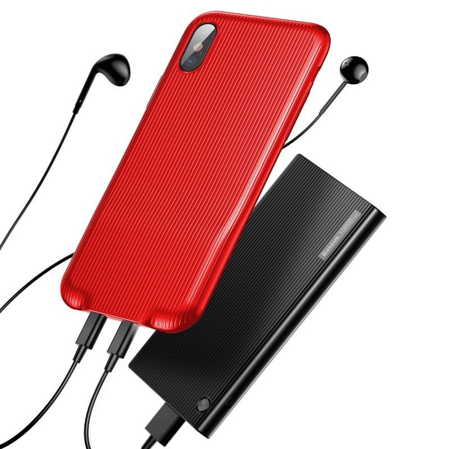 Husa pentru Apple iPhone X cu Splitter Lightning, Baseus Audio Case, Rosu fotografia produsului