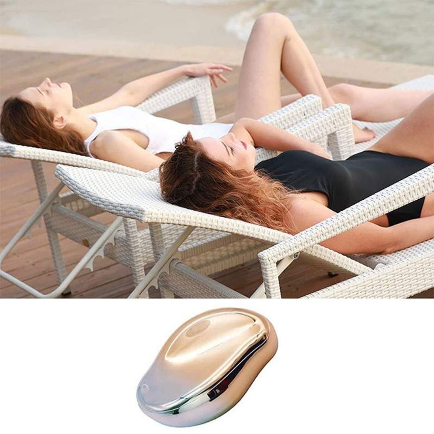 Dispozitiv de Epilare prin Frecare SIKS, Portabil, Reutilizabil, Fara Durere, Cristal, Auriu/Albastru fotografia produsului View 4 L