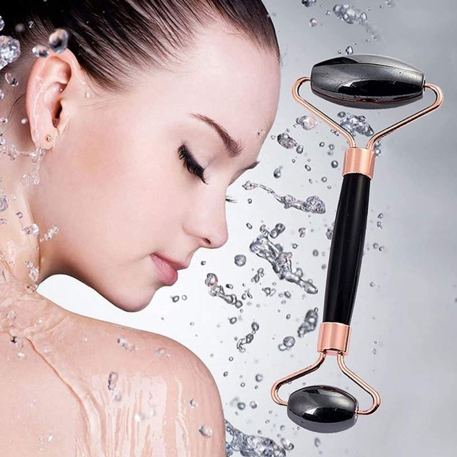 Set rola Onix si Opal SIKS Masaj Facial si Corporal, Efect de Intinerire a Pielii si Drenaj Limfatic, Alba Opal, Negru fotografia produsului View 4 L