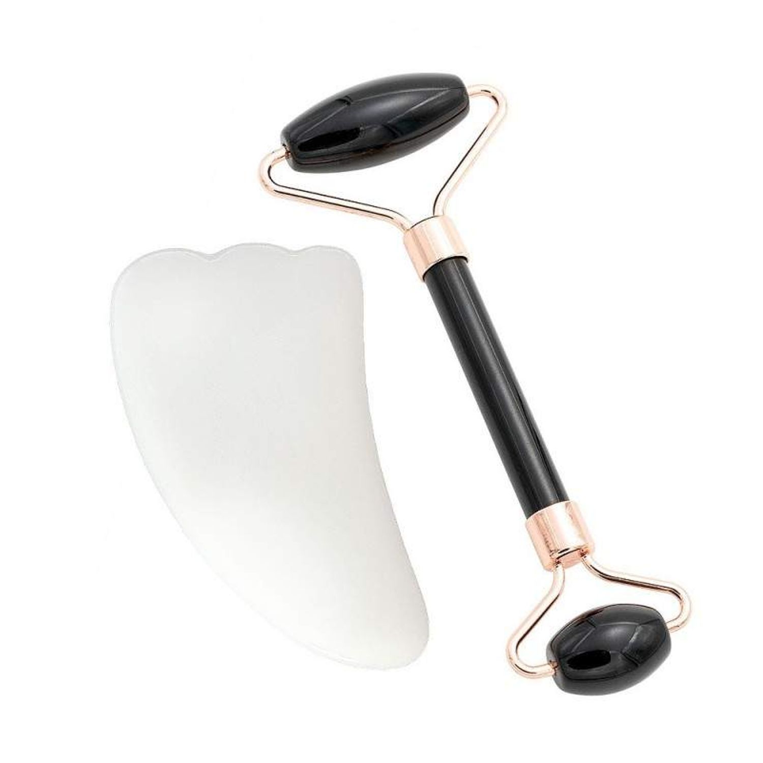 Set rola Onix si Opal SIKS Masaj Facial si Corporal, Efect de Intinerire a Pielii si Drenaj Limfatic, Alba Opal, Negru fotografia produsului