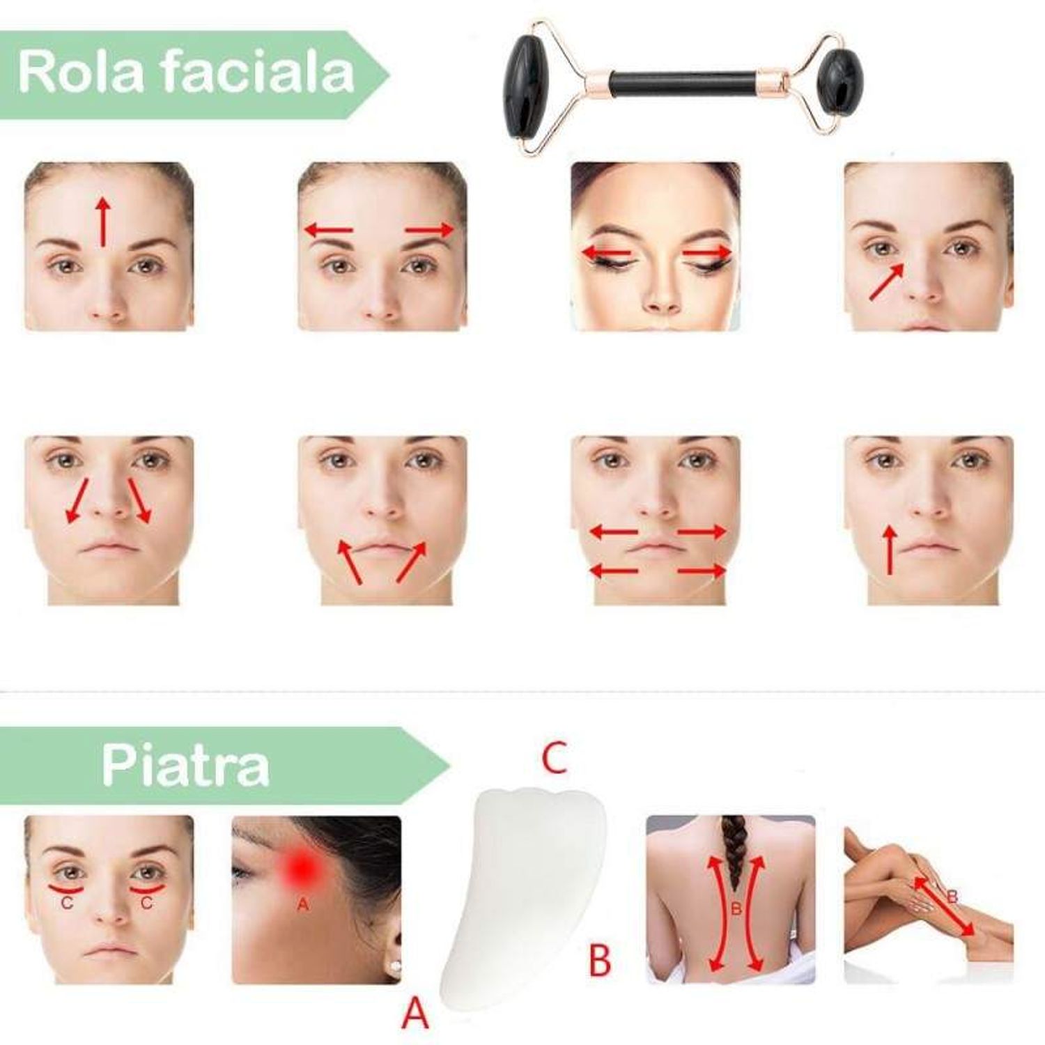 Set rola Onix si Opal SIKS Masaj Facial si Corporal, Efect de Intinerire a Pielii si Drenaj Limfatic, Alba Opal, Negru fotografia produsului View 5 L