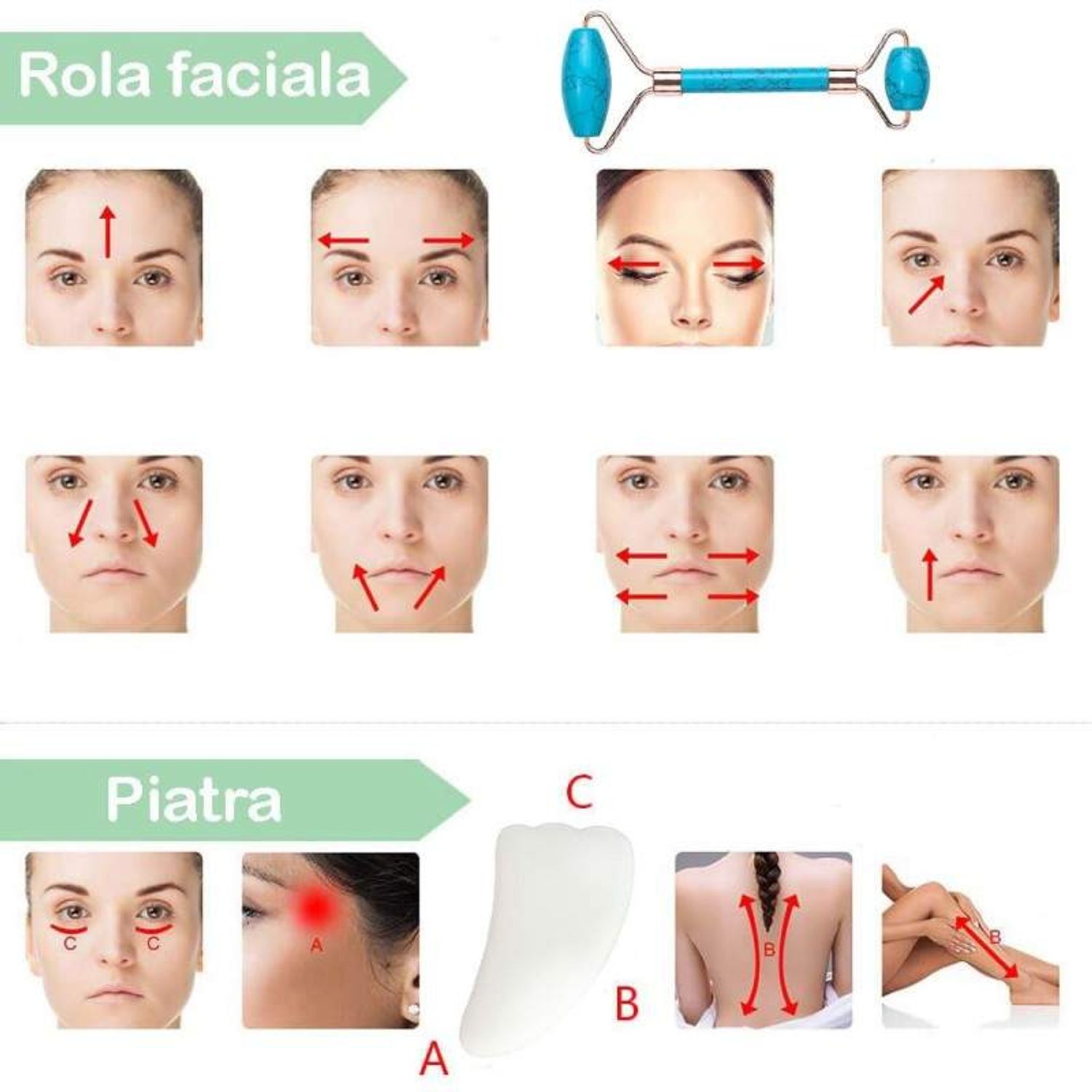 Set rola Safir si Opal SIKS Masaj Facial si Corporal, Piatra de Safir, Efect de Intinerire a Pielii, Albastru/Turcoaz fotografia produsului View 3 L