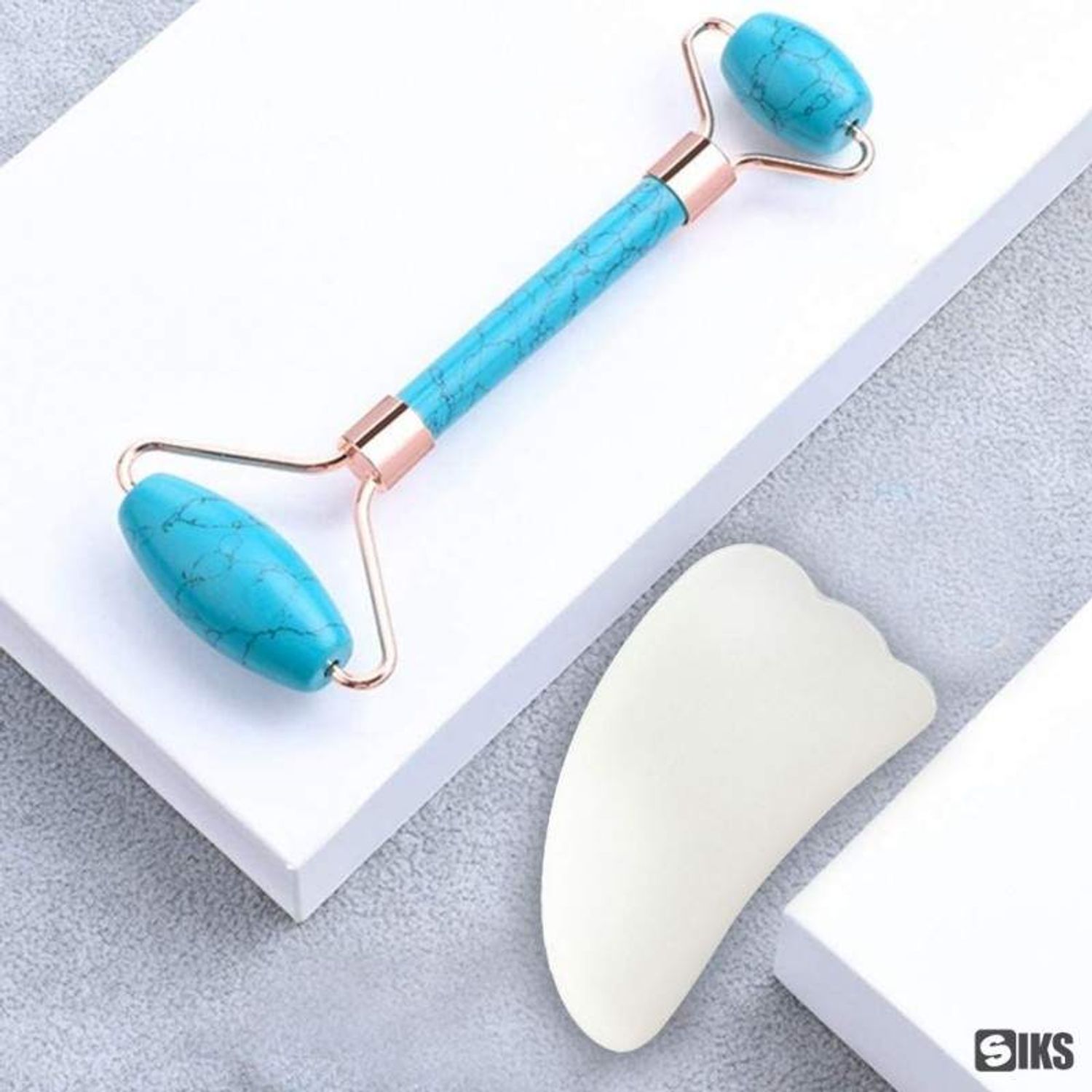 Set rola Safir si Opal SIKS Masaj Facial si Corporal, Piatra de Safir, Efect de Intinerire a Pielii, Albastru/Turcoaz fotografia produsului View 2 L