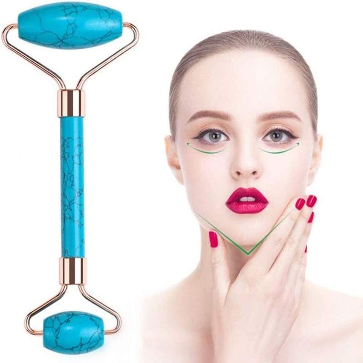 Set rola Safir si Opal SIKS Masaj Facial si Corporal, Piatra de Safir, Efect de Intinerire a Pielii, Albastru/Turcoaz fotografia produsului View 4 L