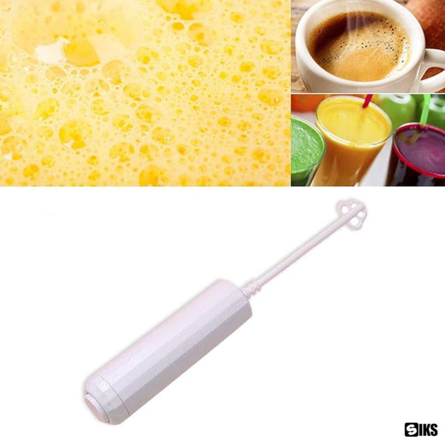 Mixer Spumator de Lapte SIKS, 2 Teluri Interschimbabile, Alimentare  2 x Baterie AA, Alb fotografia produsului View 2 L