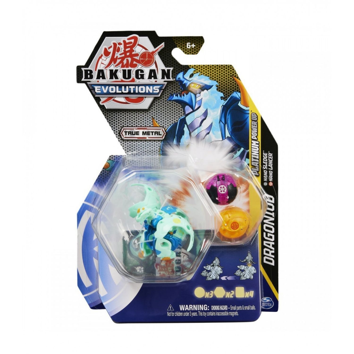 Set 3 figurine Bakugan Evolutions Platinum Power Up, Dragonoid, Sledge, Lancer, Multicolor, 5 cm fotografia produsului