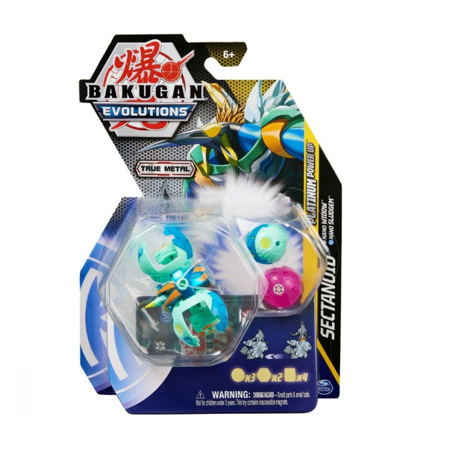 Set 3 figurine Bakugan Evolutions Platinum Power Up, Sectanoid, Widow, Sludgem, Multicolor, 6 cm fotografia produsului