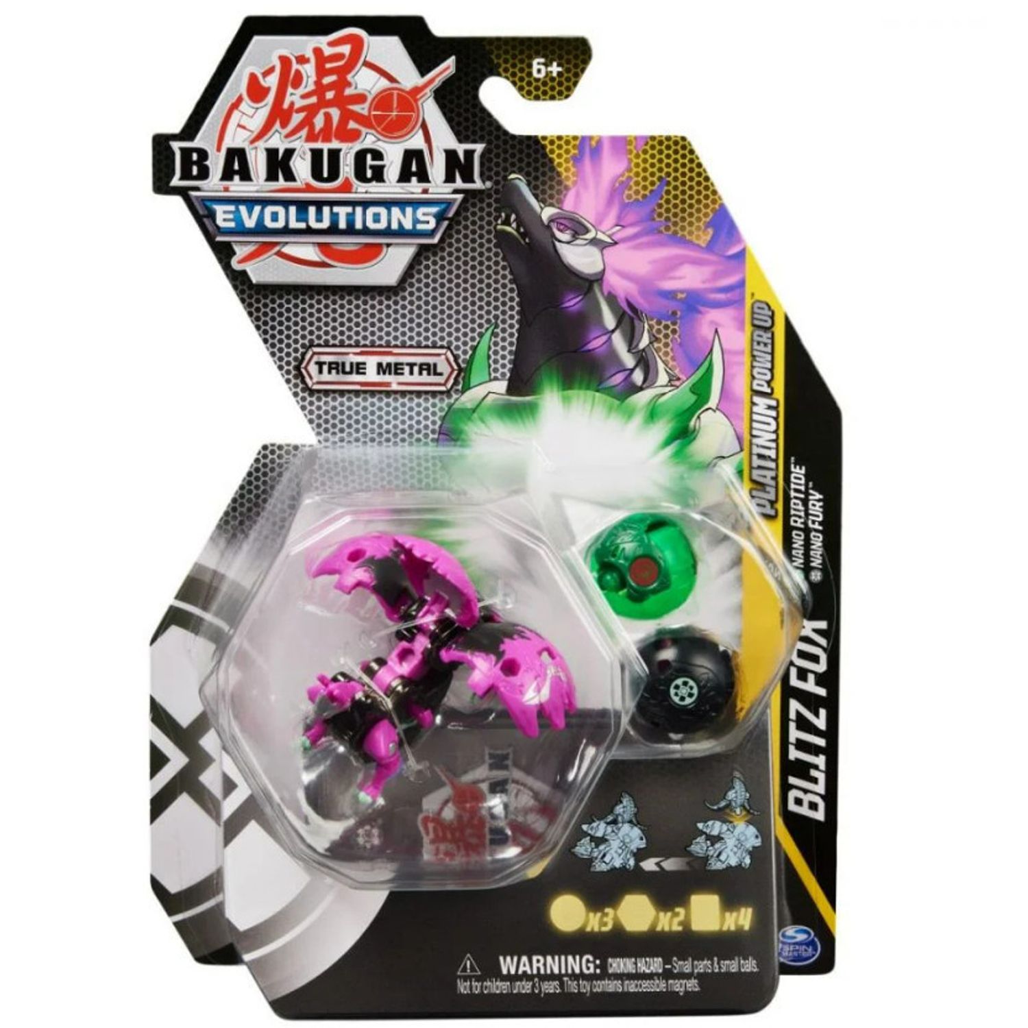 Set 3 figurine Bakugan Evolutions Platinum Power Up, Blitz Fox, Mov, 7 cm fotografia produsului