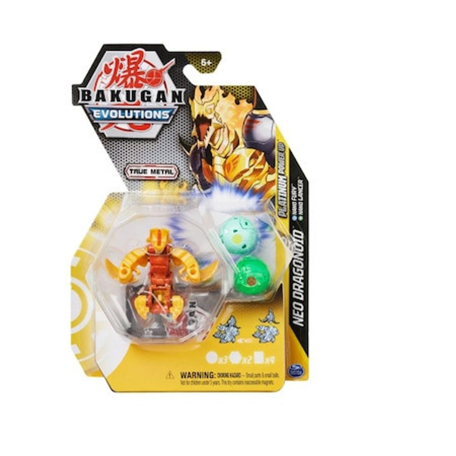 Set 3 figurine Bakugan Evolutions Platinum Power Up, Neo Dragonoid, 7 cm fotografia produsului