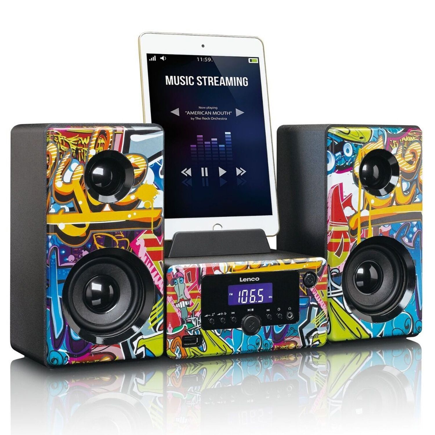 Microsistem stereo Lenco MC-020, Bluetooth, FM, USB si AUX, Multicolor fotografia produsului View 2 L