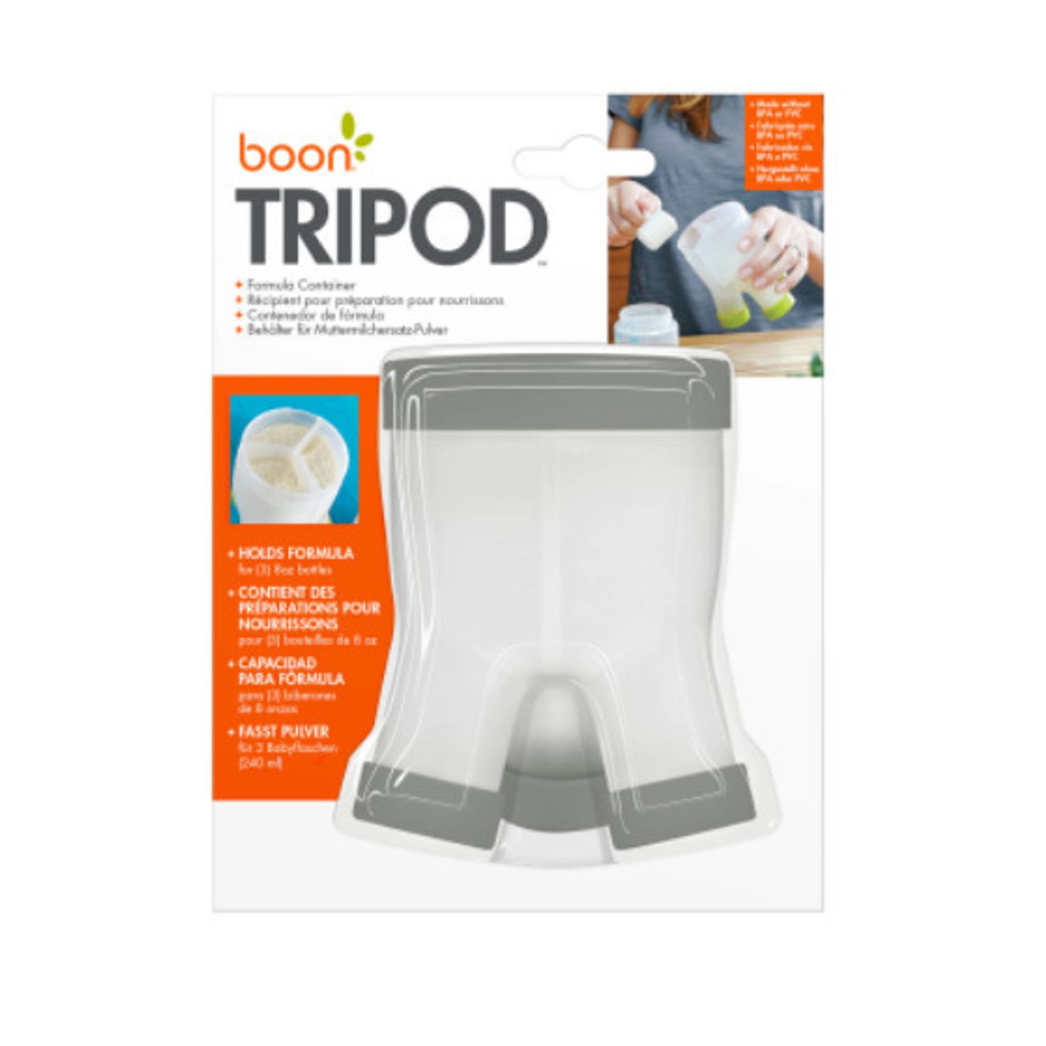 Cutie dozator,Boon, Tripod, pentru formula de lapte praf, Gri, 240 ml fotografia produsului