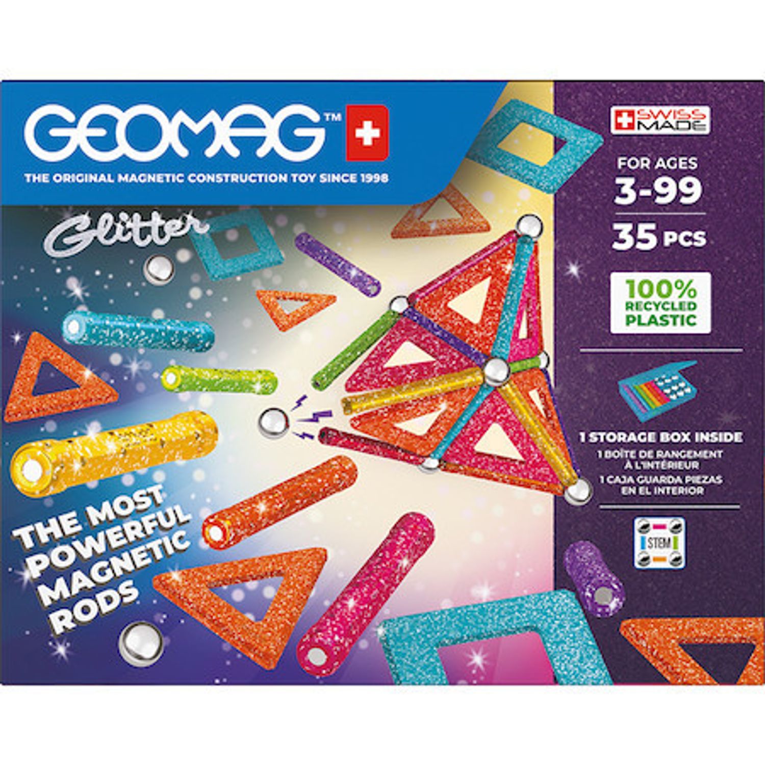 Set de constructie magnetic Geomag Glitter Panels 35 piese, 535 fotografia produsului View 2 L