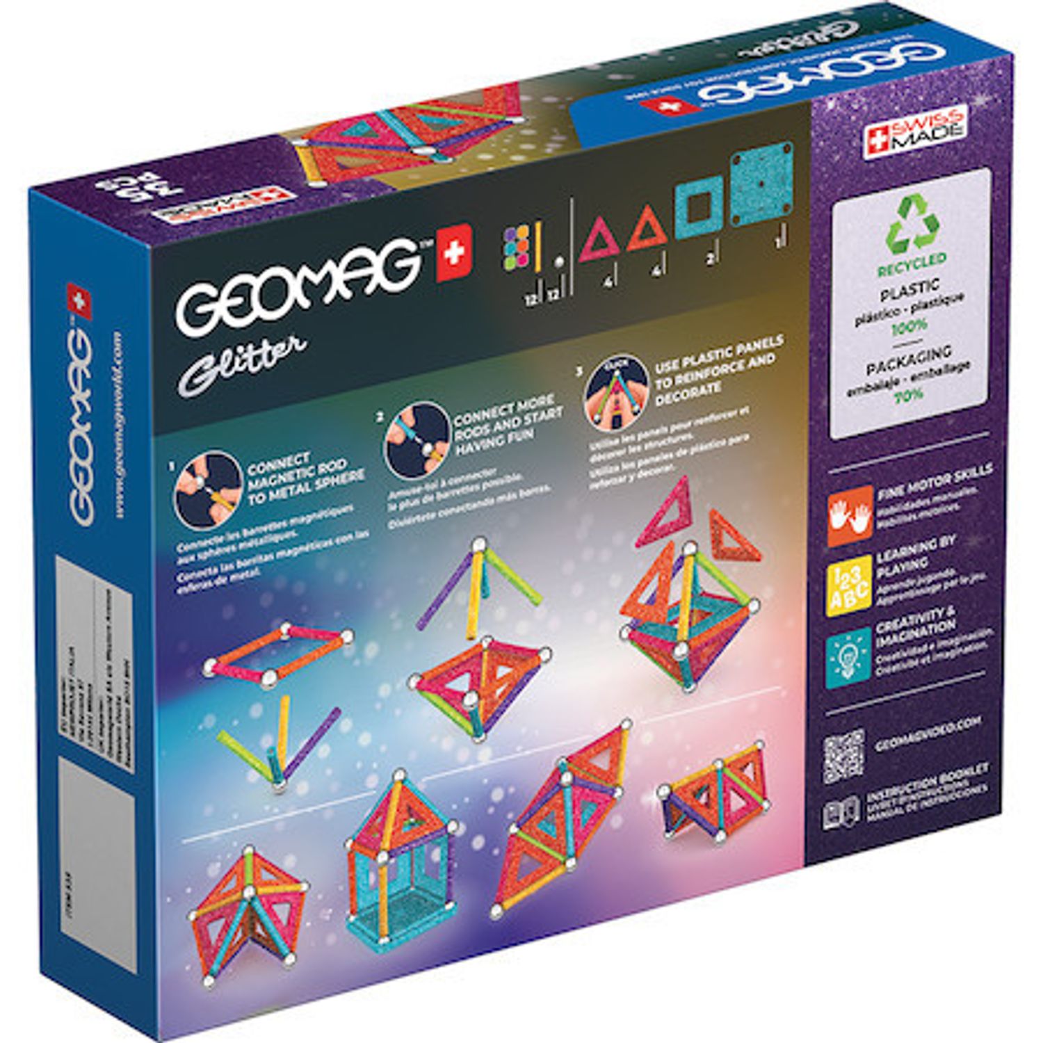Set de constructie magnetic Geomag Glitter Panels 35 piese, 535 fotografia produsului View 3 L