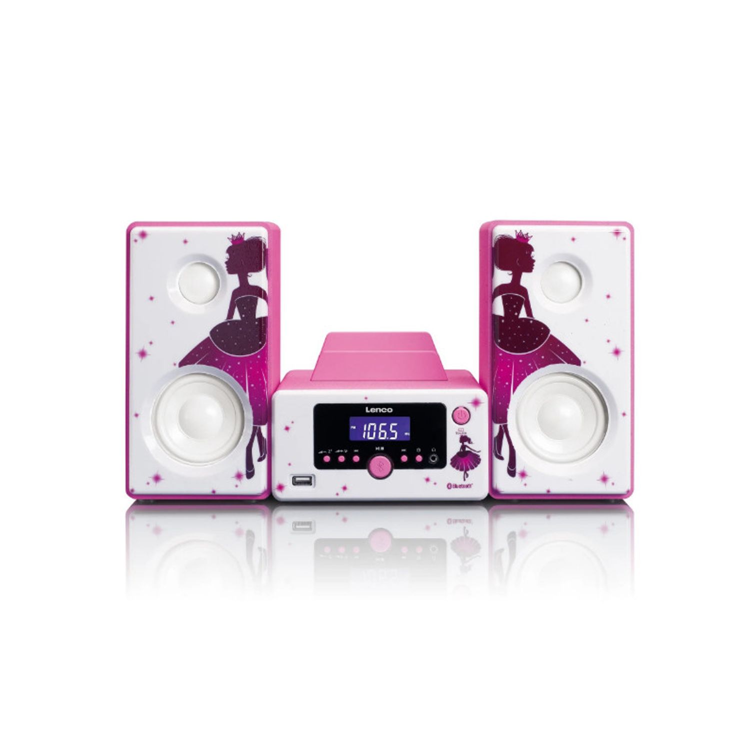 Microsistem Lenco MC-020 Princess, FM, USB, Bluetooth, Roz fotografia produsului View 3 L