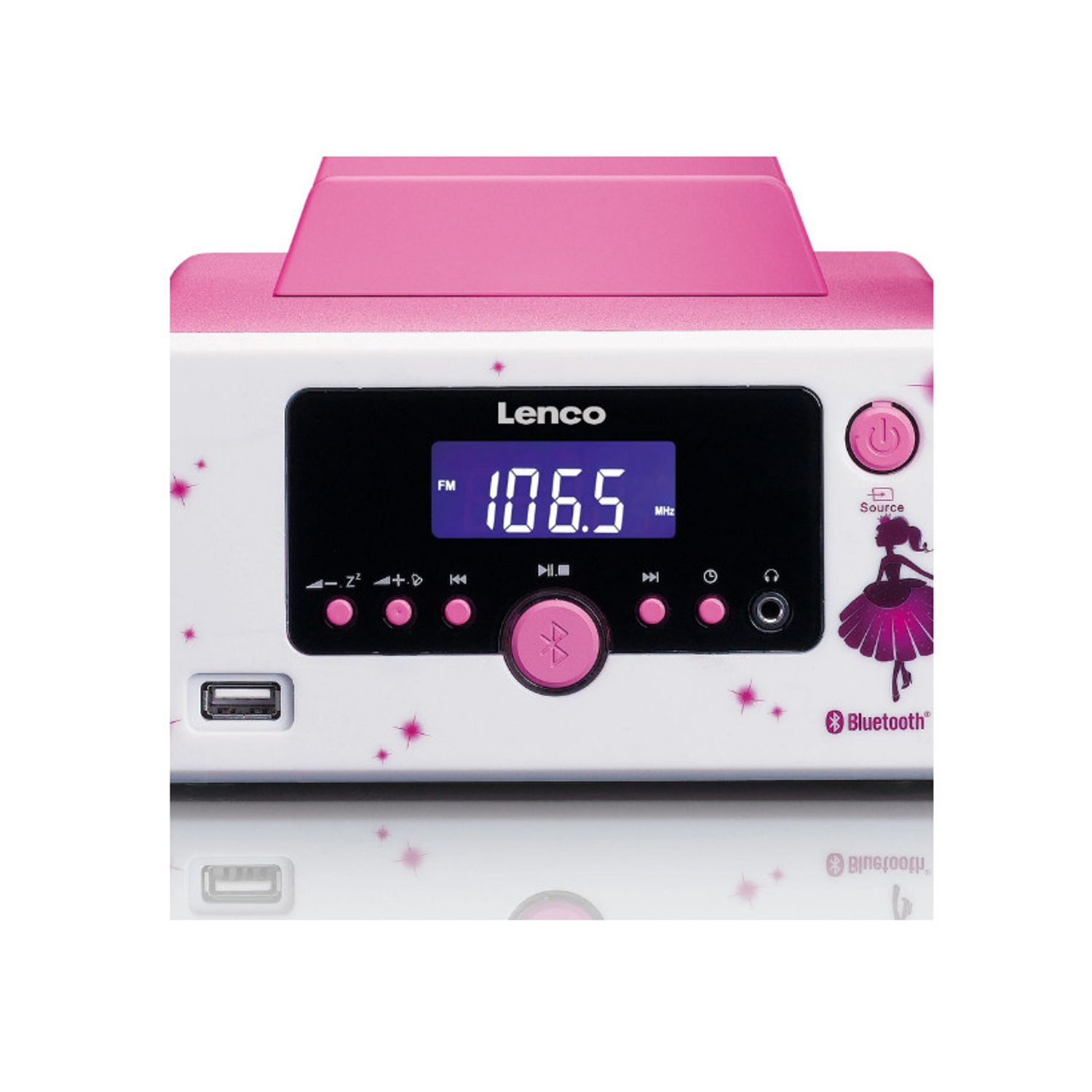 Microsistem Lenco MC-020 Princess, FM, USB, Bluetooth, Roz fotografia produsului View 5 L
