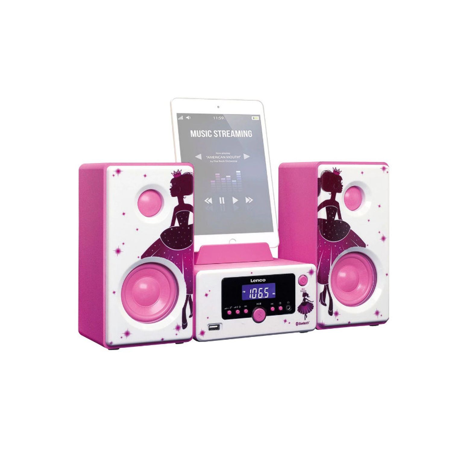 Microsistem Lenco MC-020 Princess, FM, USB, Bluetooth, Roz fotografia produsului