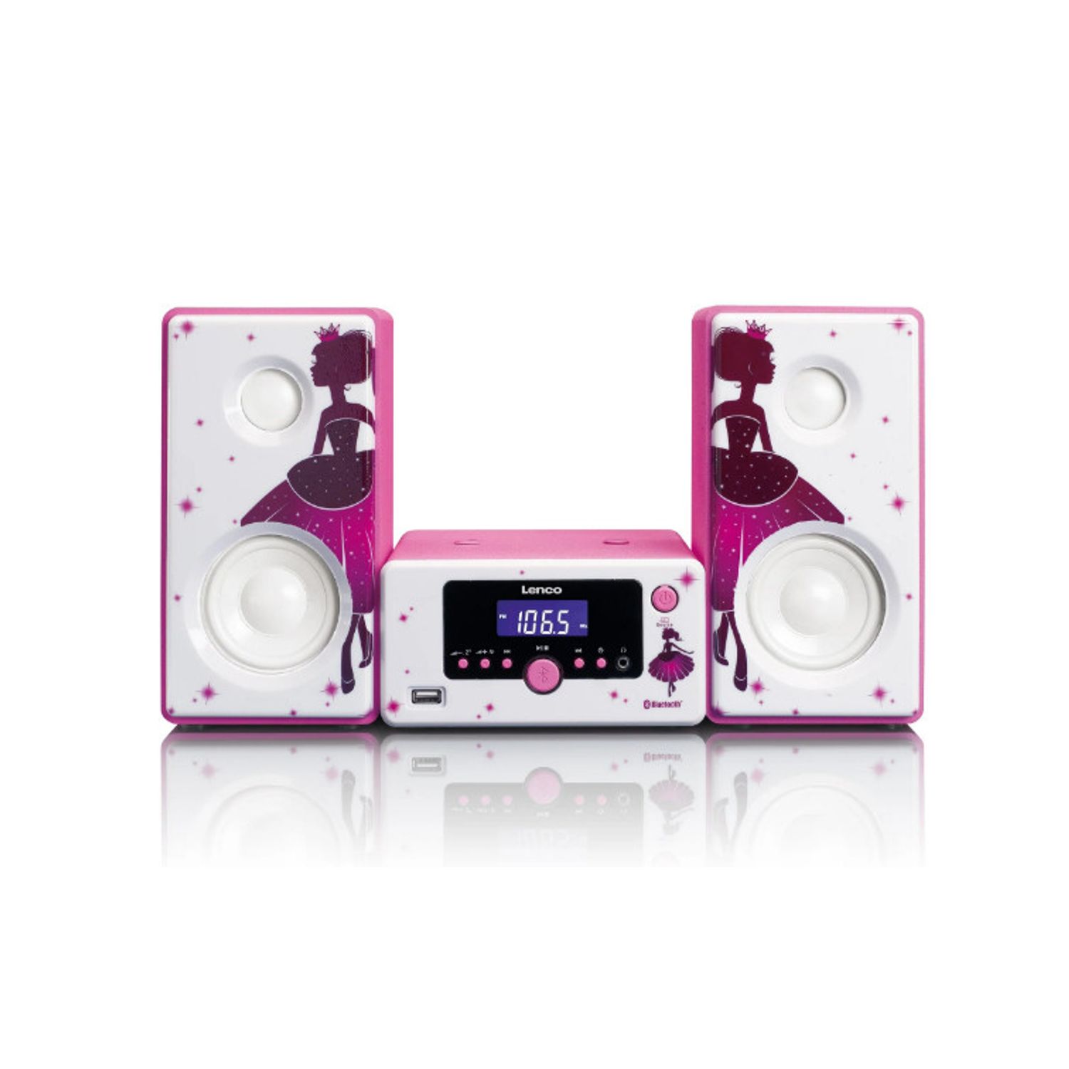 Microsistem Lenco MC-020 Princess, FM, USB, Bluetooth, Roz fotografia produsului View 2 L