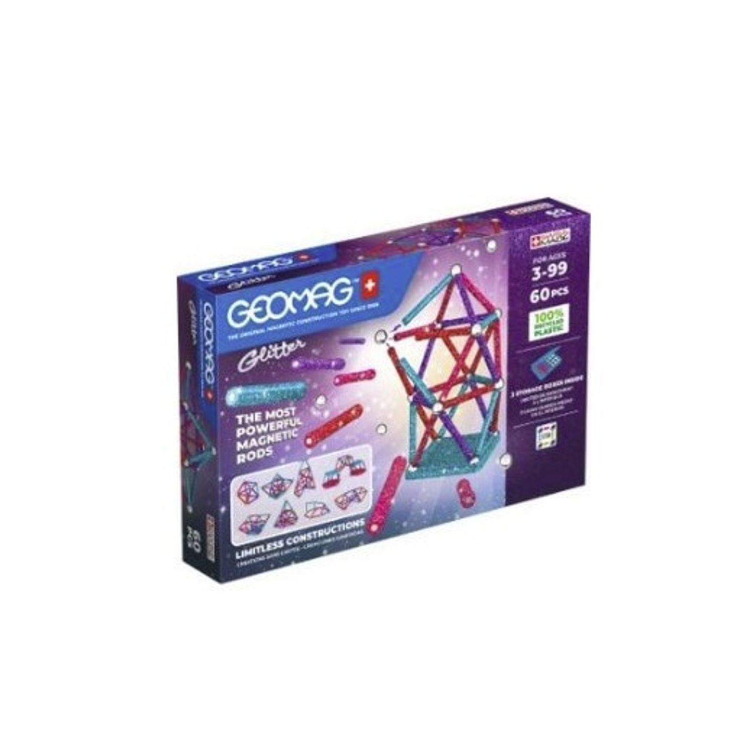 Set de Constructie Geomag, Glitter Recycled, 60 de Piese fotografia produsului