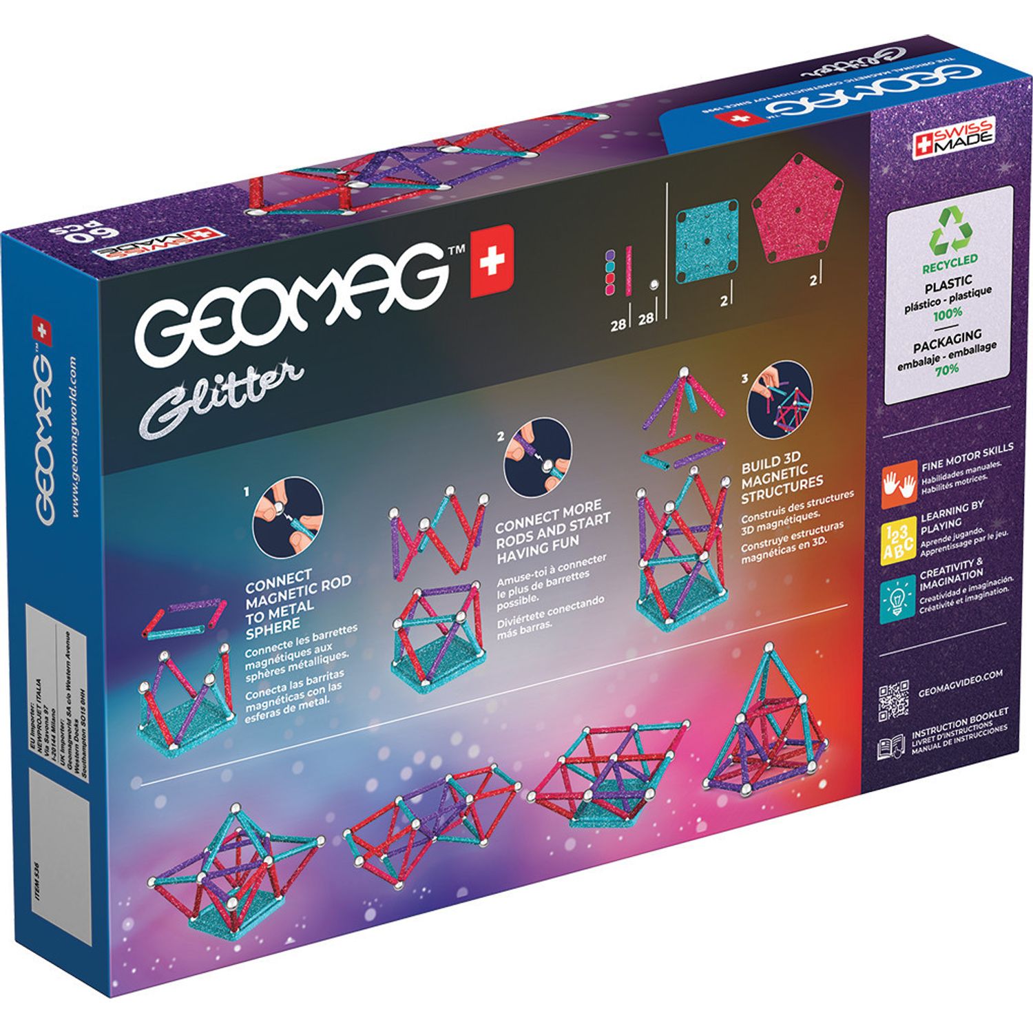 Set de Constructie Geomag, Glitter Recycled, 60 de Piese fotografia produsului View 2 L