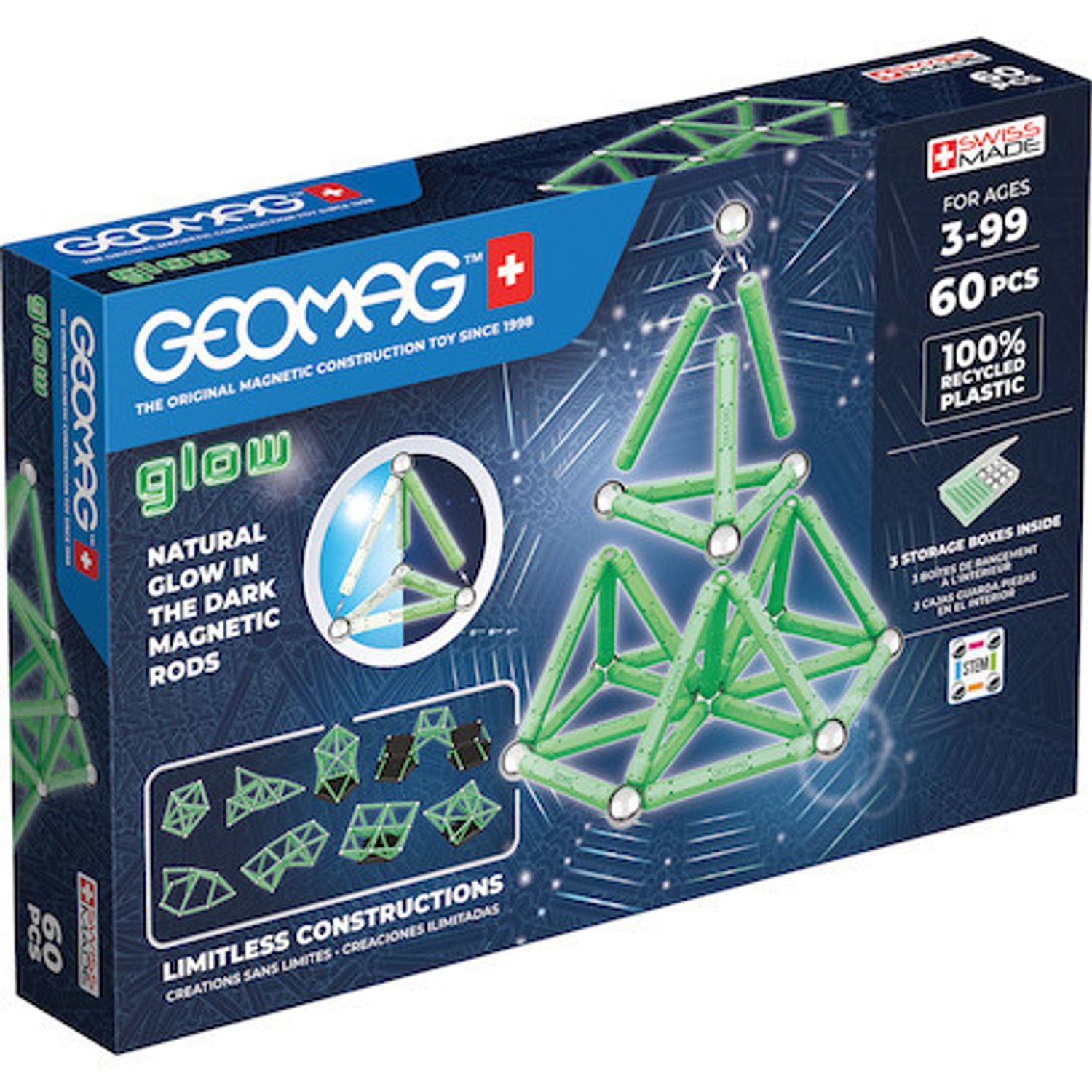 Set de constructie magnetic Geomag Glow 60 piese, 338 fotografia produsului