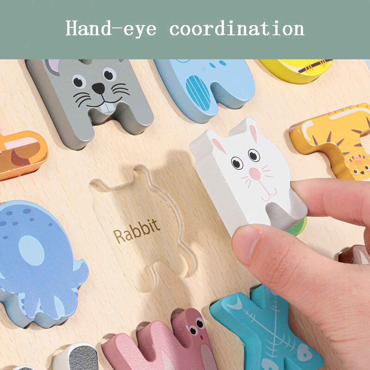 Puzzle din lemn Alfabet si Animale, multicolor fotografia produsului View 16 L