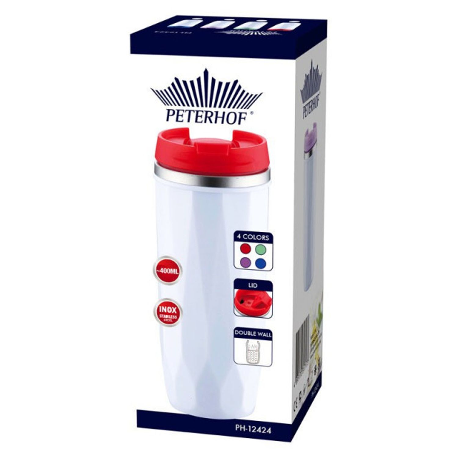 Cana termos cu pereti dubli inox Peterhoff, capacitate 400 ml, rosu fotografia produsului View 3 L