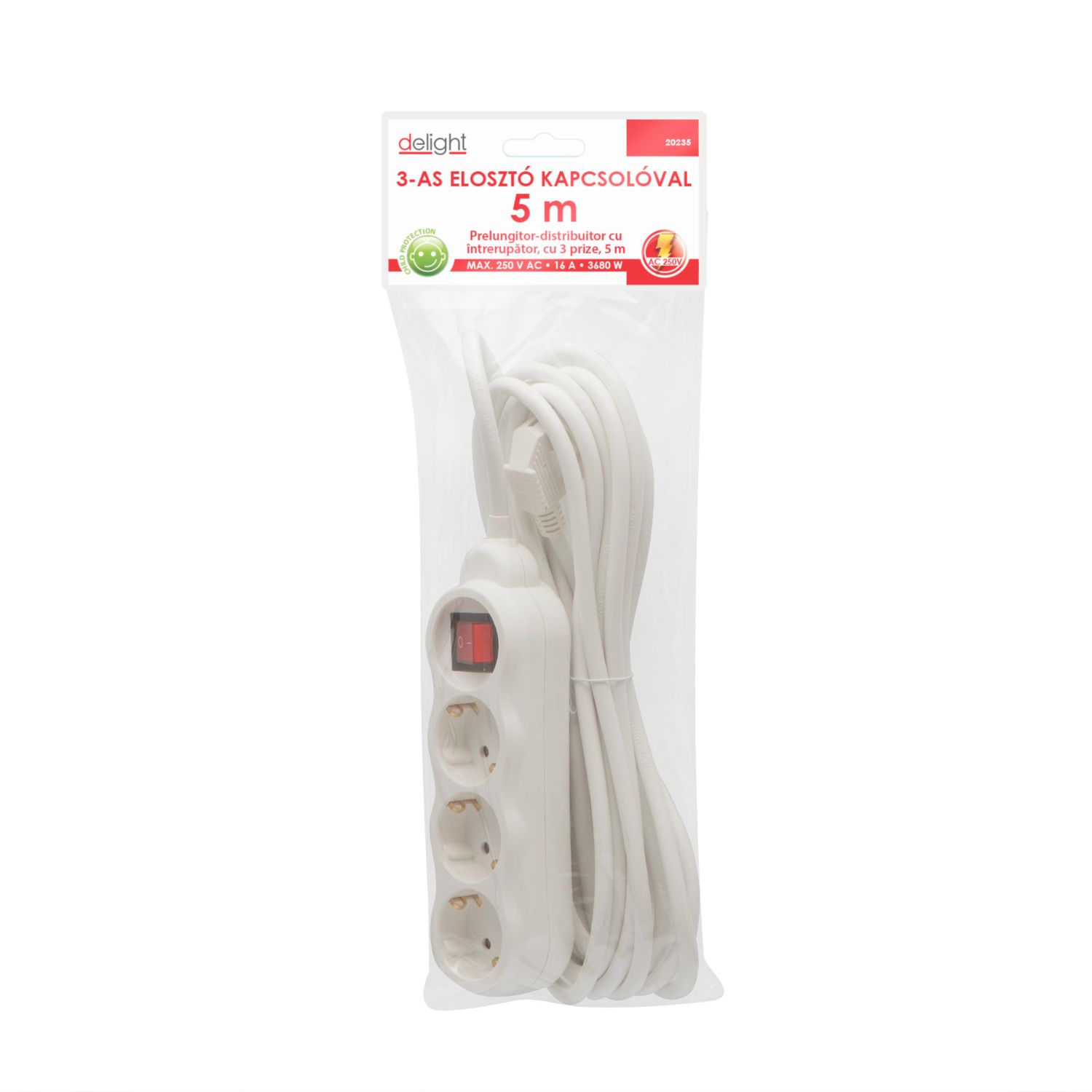 Delight - Prelungitor cu distribuitor 3 prize, cu intrerupator - 5 m fotografia produsului View 2 L