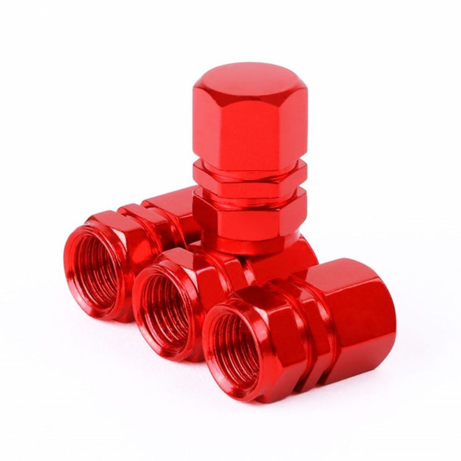 Set 4 capace hexagonale decorative pentru valva auto, Aluminiu, 1.8 cm, Rosu fotografia produsului