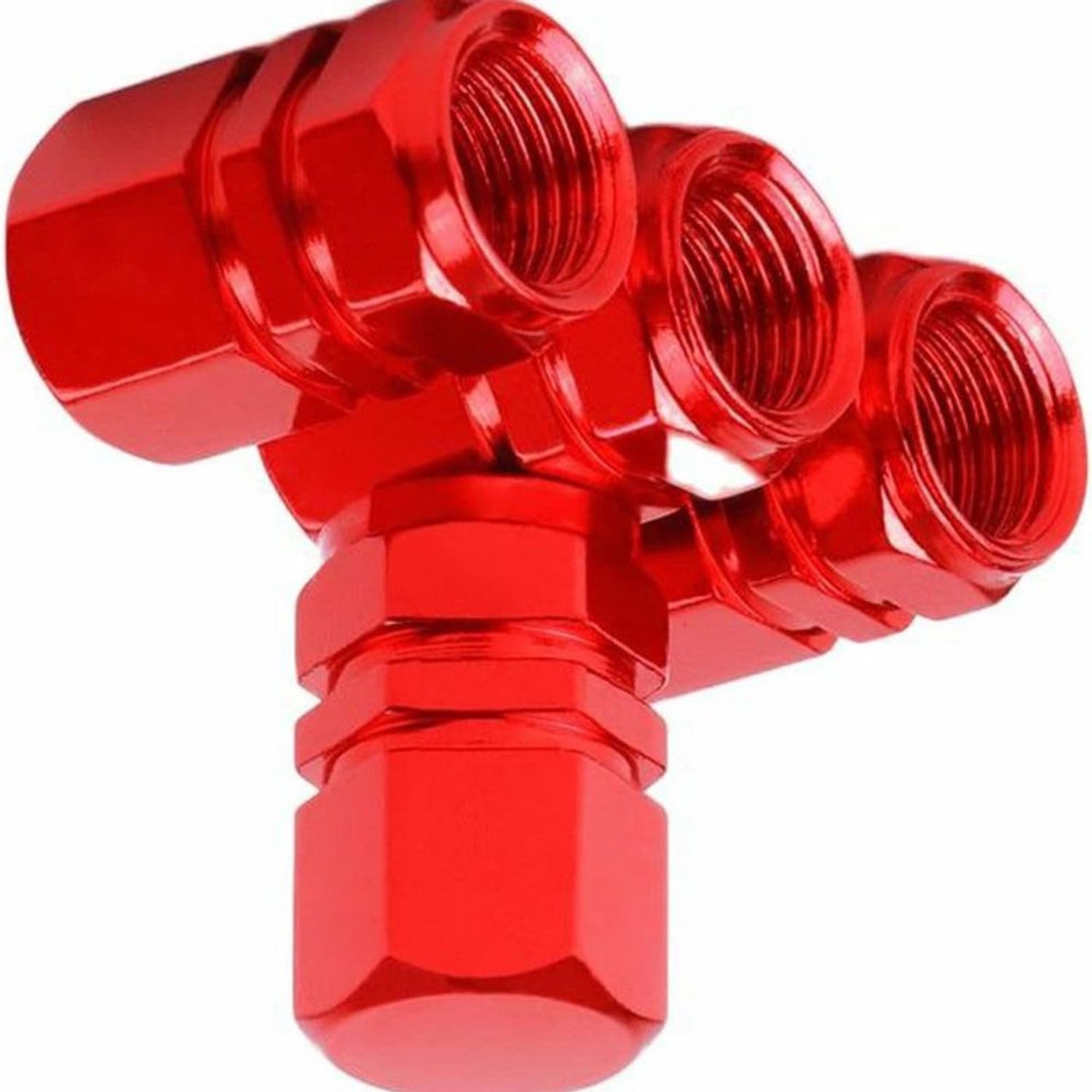 Set 4 capace hexagonale decorative pentru valva auto, Aluminiu, 1.8 cm, Rosu fotografia produsului View 3 L