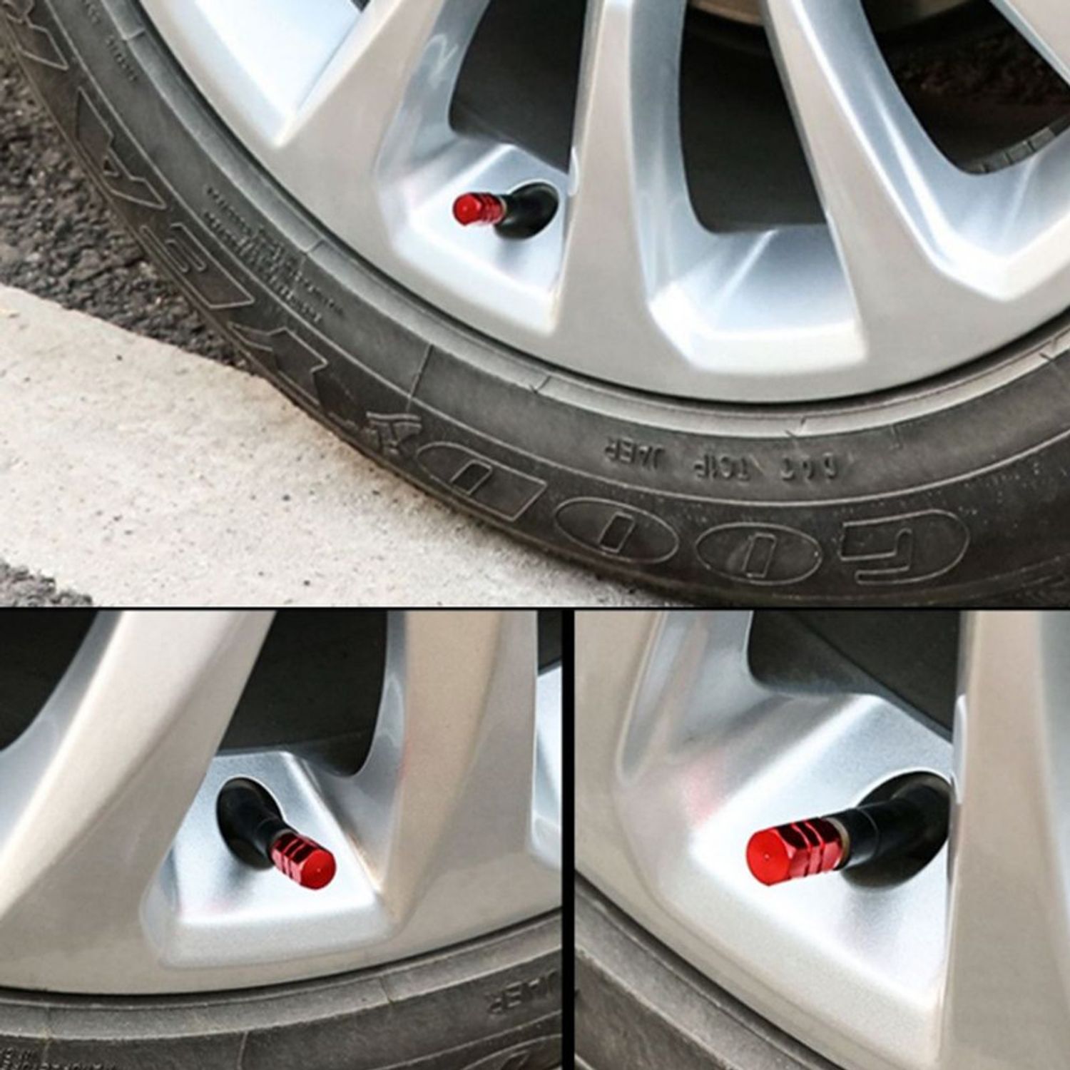 Set 4 capace hexagonale decorative pentru valva auto, Aluminiu, 1.8 cm, Rosu fotografia produsului View 7 L