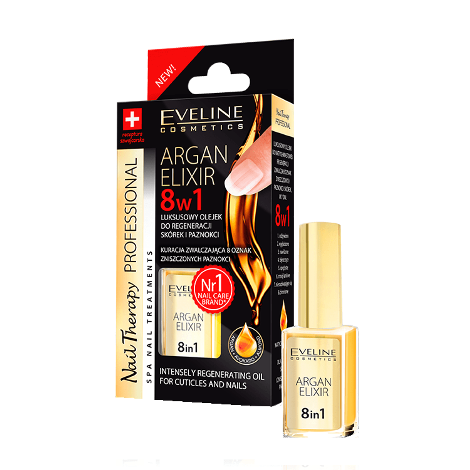Ulei pentru unghii si cuticule, Eveline Cosmetics, elixir 8 in 1 cu ulei de argan,12 ml fotografia produsului
