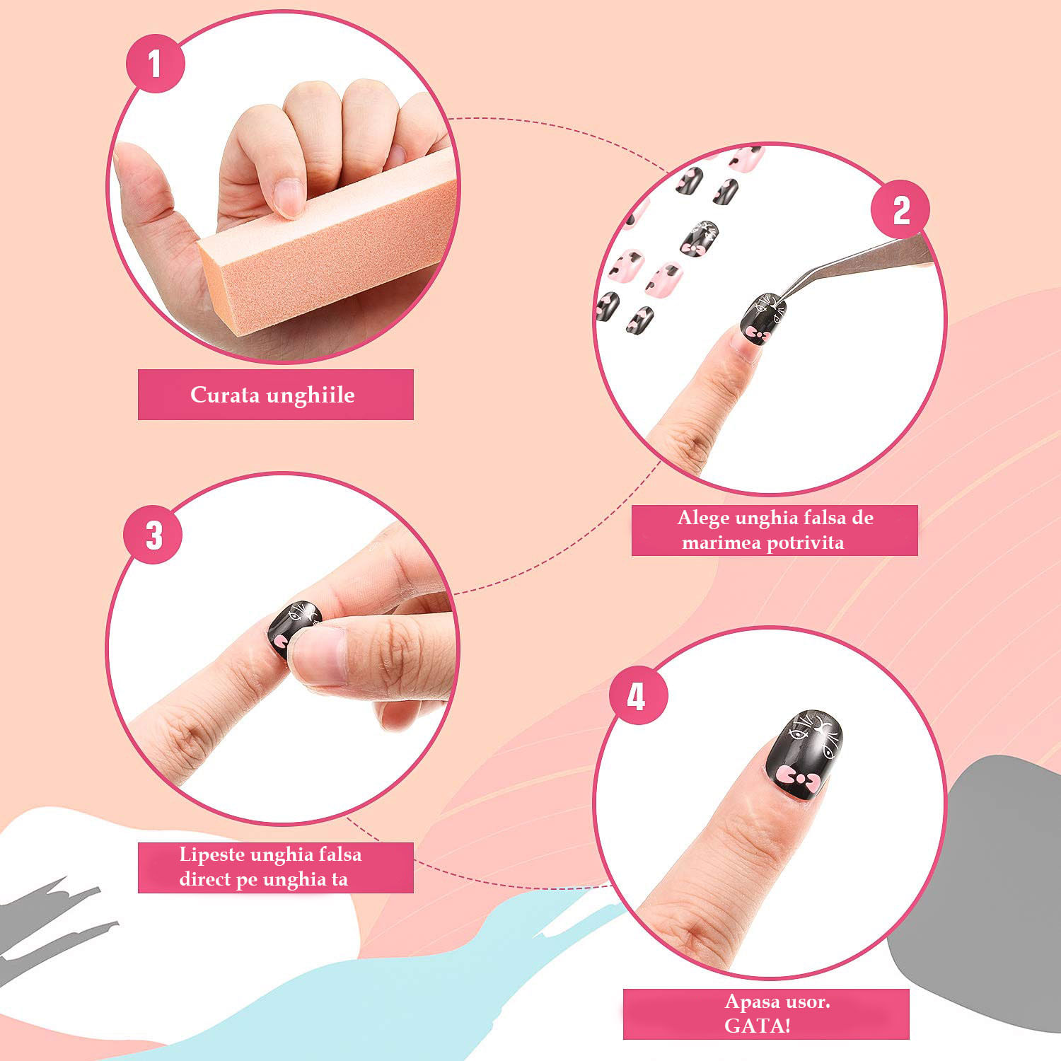 Set 12 Unghii False Pentru Copii, 13 Fundite si Buline Rosii fotografia produsului View 2 L