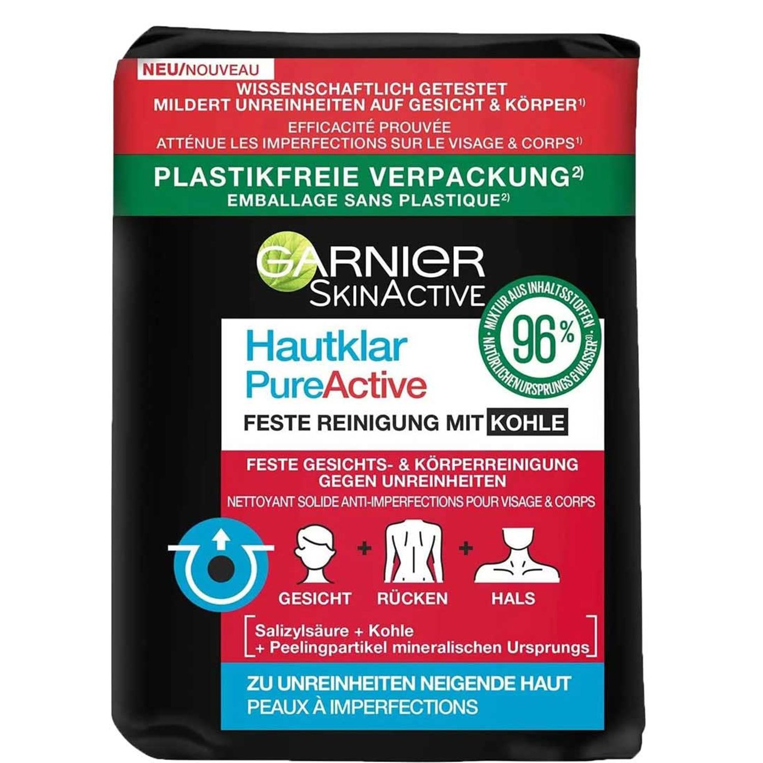Sapun cu Carbune Activ si Acid Salicilic 96% Natural pentru piele problematica Garnier Pure Active, 100 g fotografia produsului