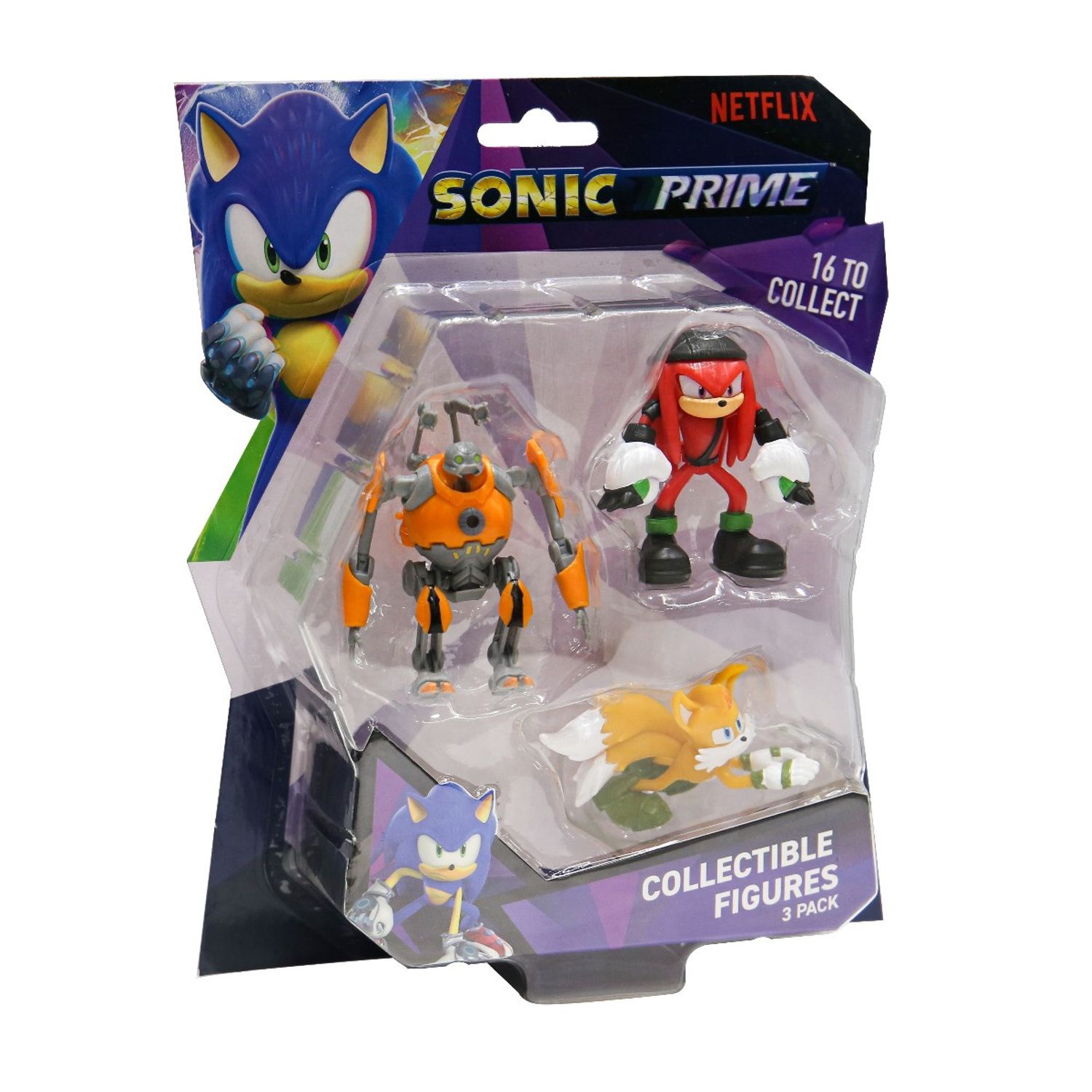 Sonic Prime - Set 3 figurine, blister, Eggforcer & Knuckles NY & Tails fotografia produsului