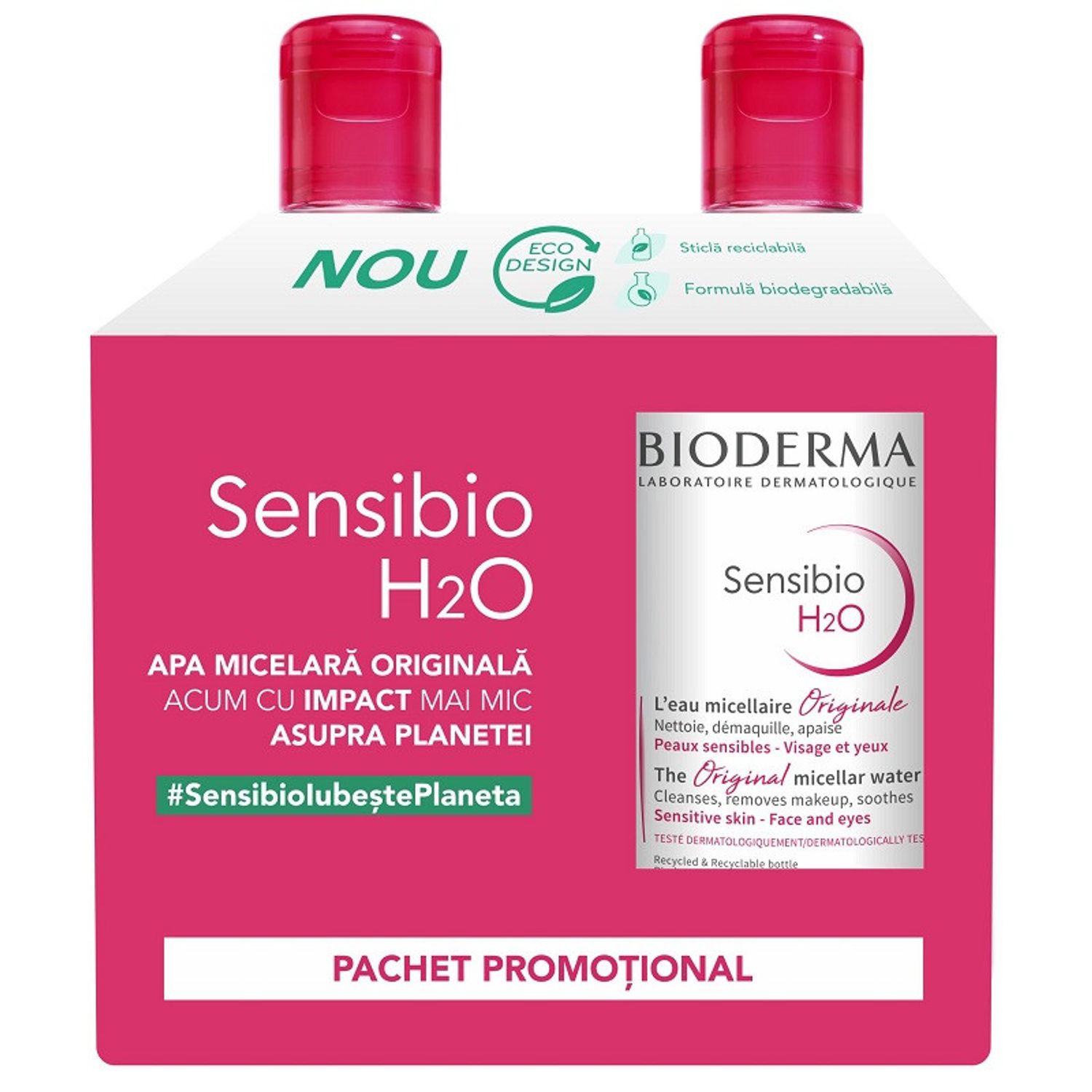 Solutie micelara Bioderma Sensibio H2O, 500 ml + 500 ml fotografia produsului